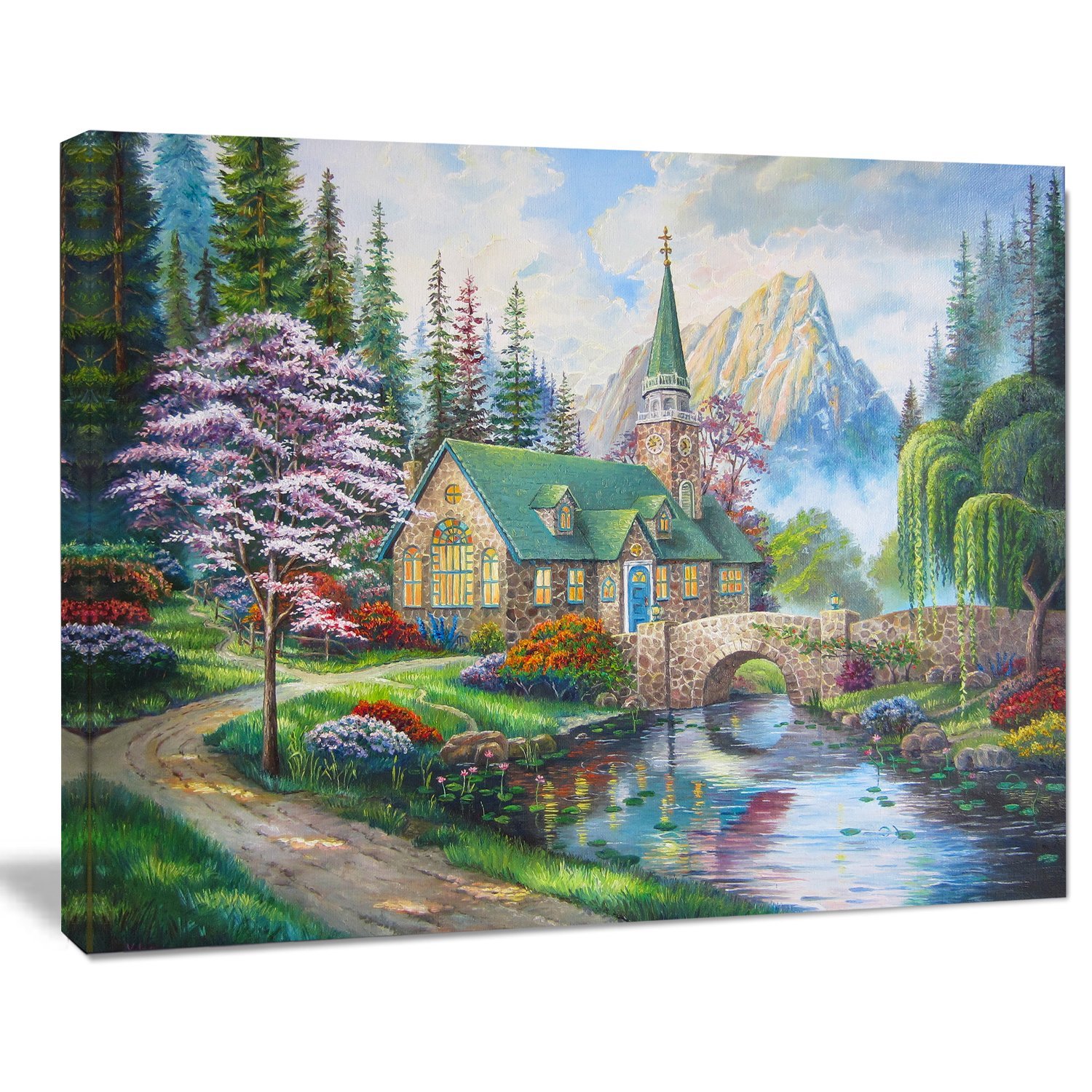 Church in Forest Oil Painting - Handmade Landscape Canvas Art Print for Home & Office Wall Decor - Perfect for Living Room, Bedroom, or Gift