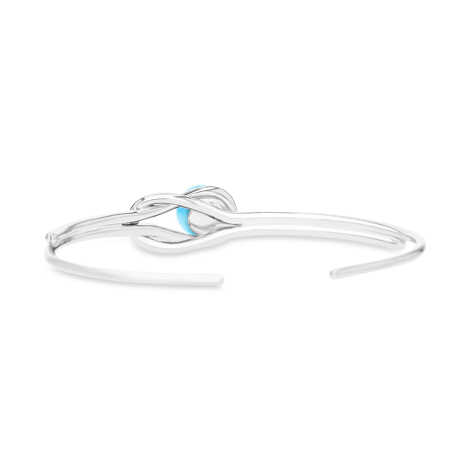 Elegant Sterling Silver Rhodium-Plated Larimar Knot Bangle Bracelet - Perfect for Weddings, Anniversaries & Special Occasions