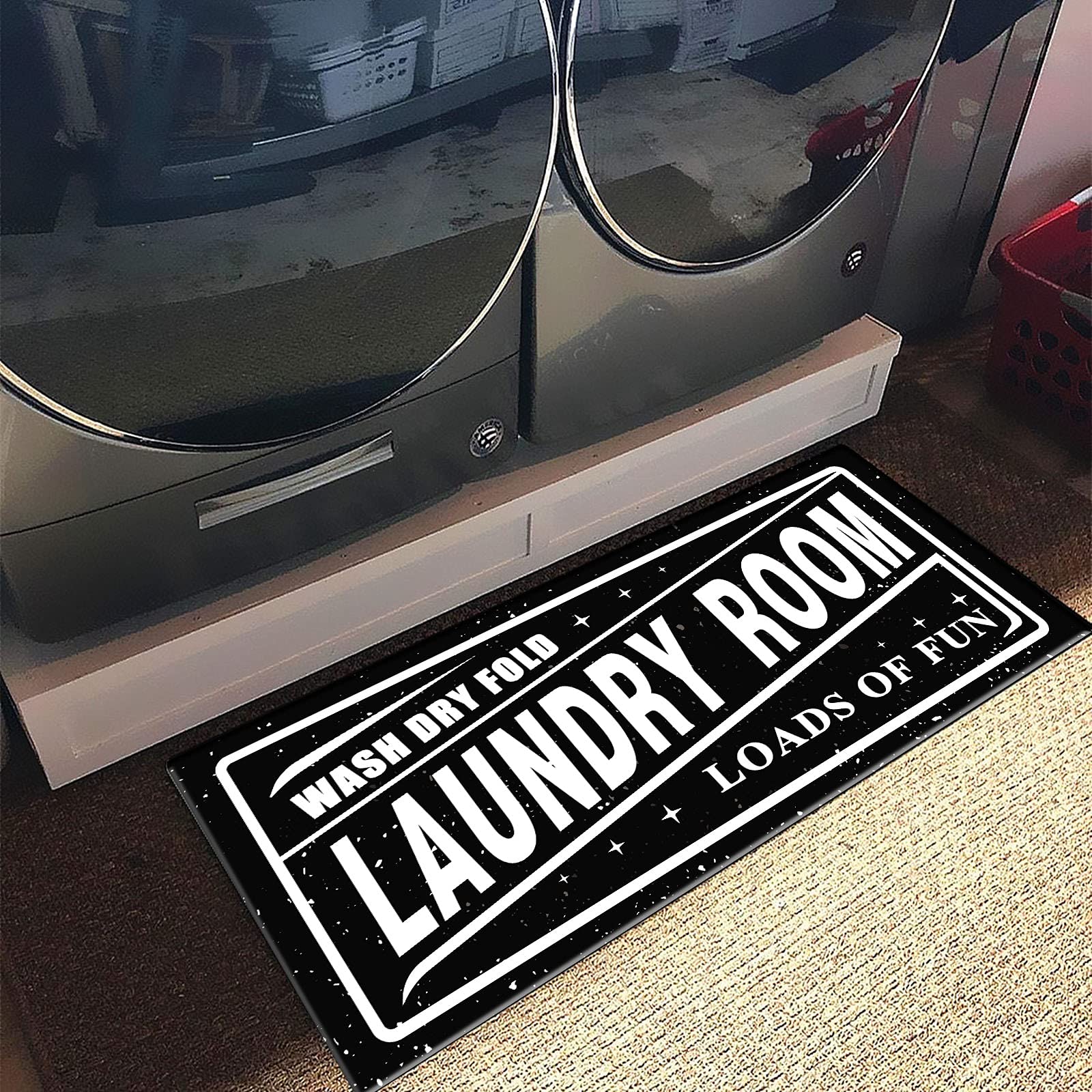 Black and White Anti-Fatigue Laundry Room Rug - Non-Slip Farmhouse Washer Dryer Mat for Comfortable Standing - Perfect for Laundry Room, Washroom, Kitchen & Bathroom - 20