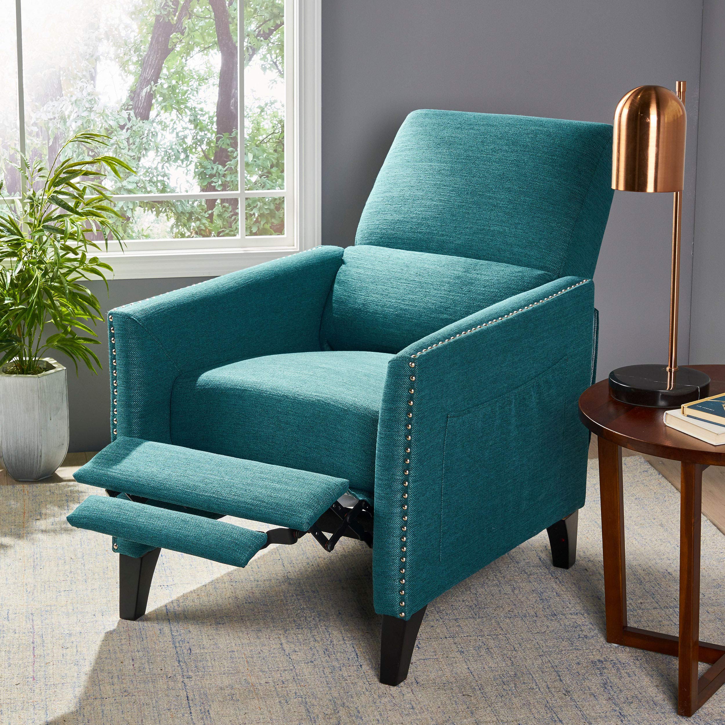 GDFStudio Contemporary Fabric Push Back Recliner Chair - Teal Blue Modern Reclining Sofa for Living Room, Home Theater & Relaxation