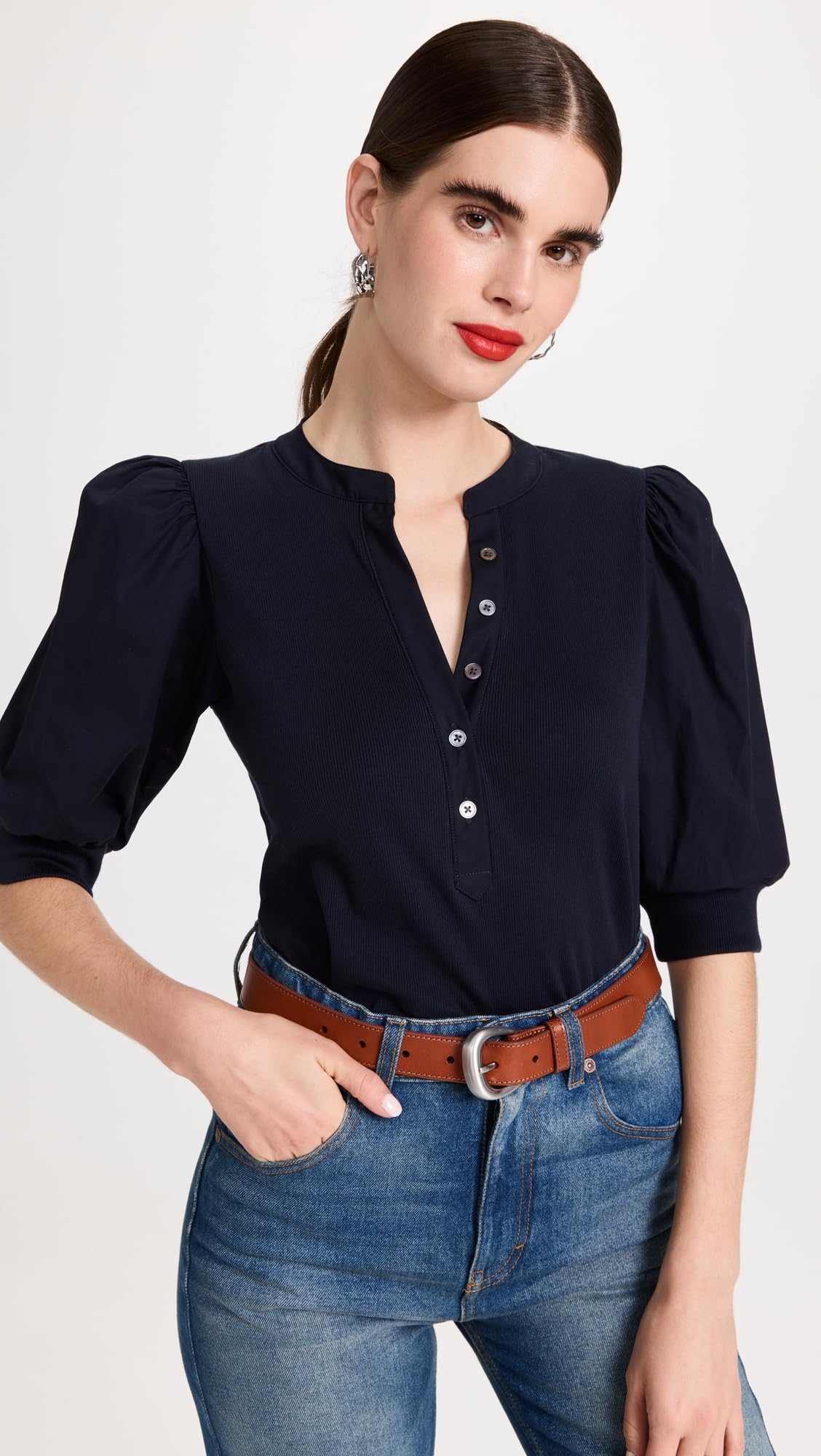 Veronica Beard Women's Coralee Denim Top - Stylish Casual Blouse for Everyday Wear, Work & Outings