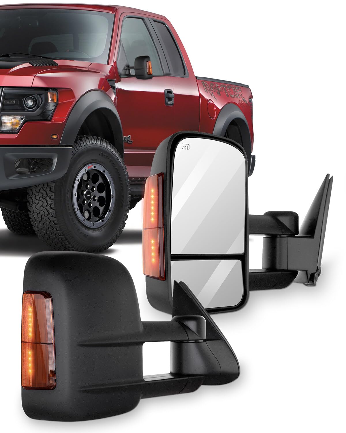 ECCPP Power Heated Telescoping Towing Mirrors with Amber Light - Compatible with 03-06 Chevy Silverado, GMC Sierra 1500/2500HD/3500, Suburban, Yukon XL & Tahoe - Perfect for Towing, Camping & Off-Road Adventures