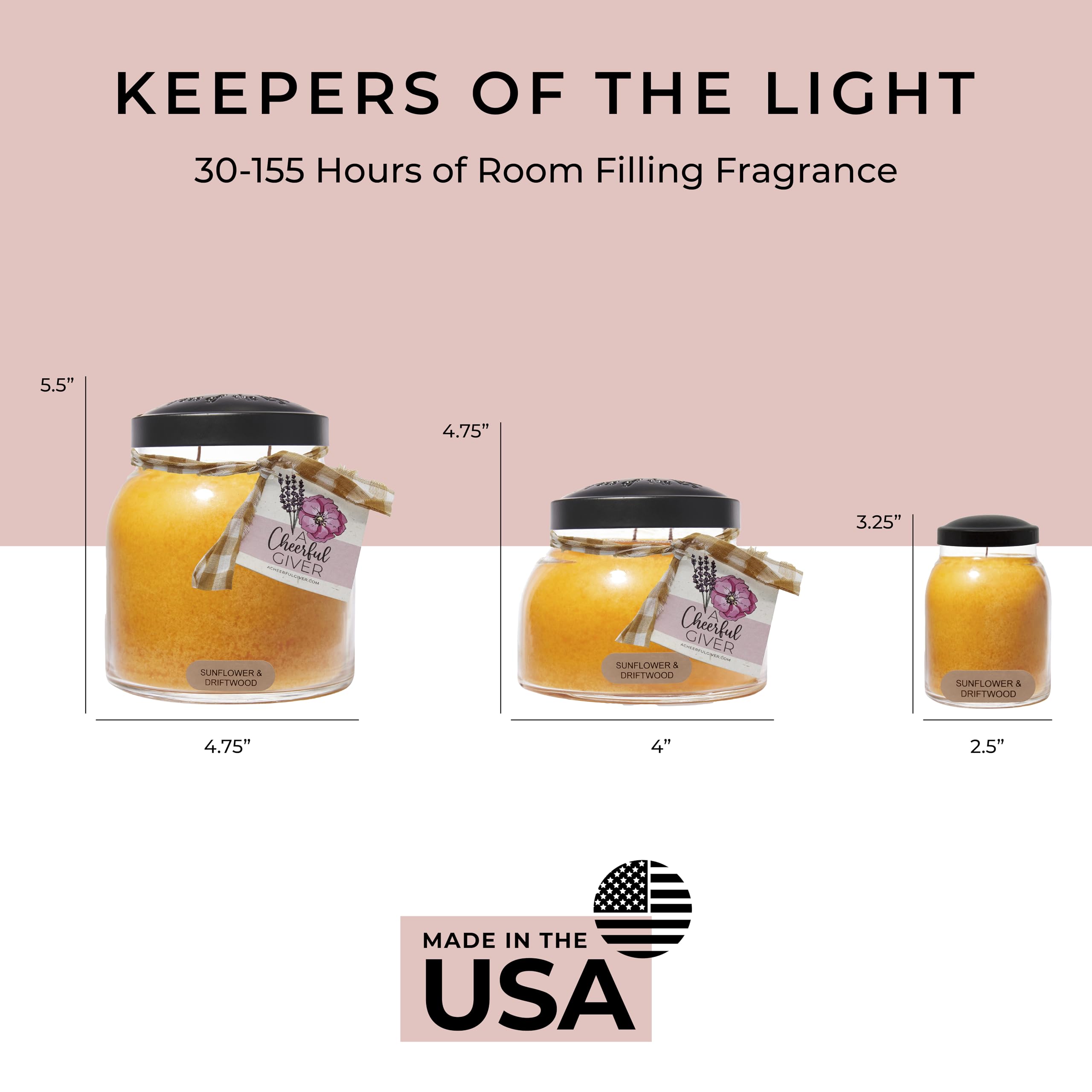 34oz Sunflower & Driftwood Scented Candle with Lid - 155 Hours Burn Time - A Cheerful Giver Gift Candle - Keepers of The Light Collection - Perfect for Home Decor, Relaxation & Thoughtful Gifts