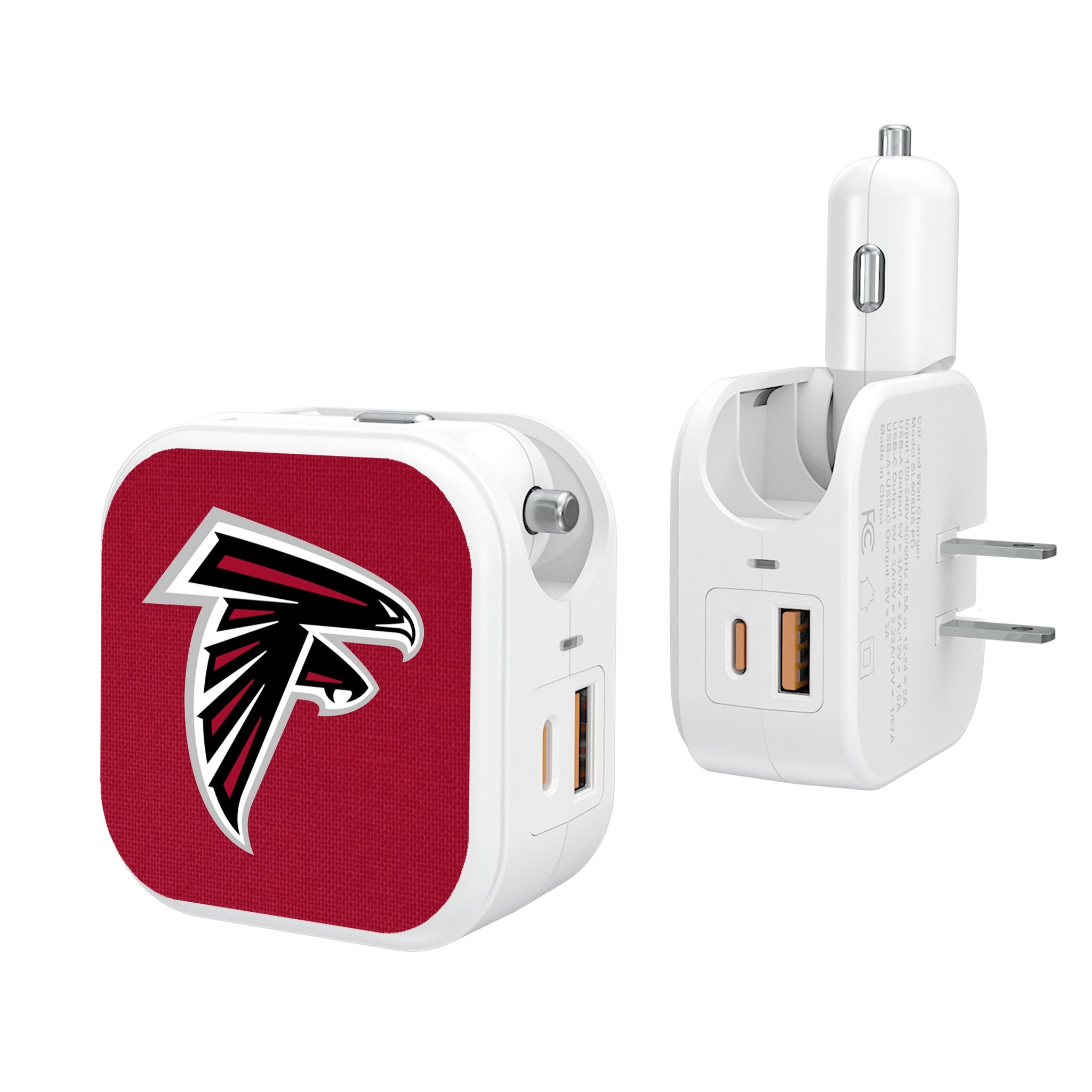 Atlanta Falcons 2-in-1 USB Charger for iPhone & Android - Fast Charging Dual Port Car & Home Use - NFL Team Fan Accessories