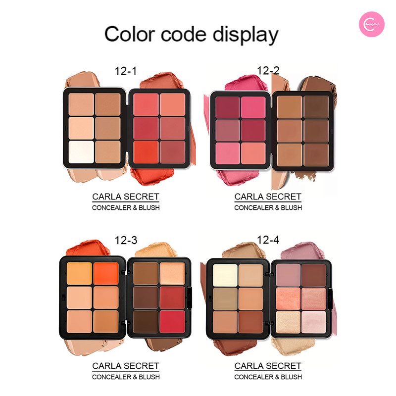CARLA SECRET 12 Color Blush & Concealer Palette - Creamy Contour, Highlight & Conceal Makeup Kit for All Skin Tones - Perfect for Professional Makeup Artists & Everyday Beauty Looks
