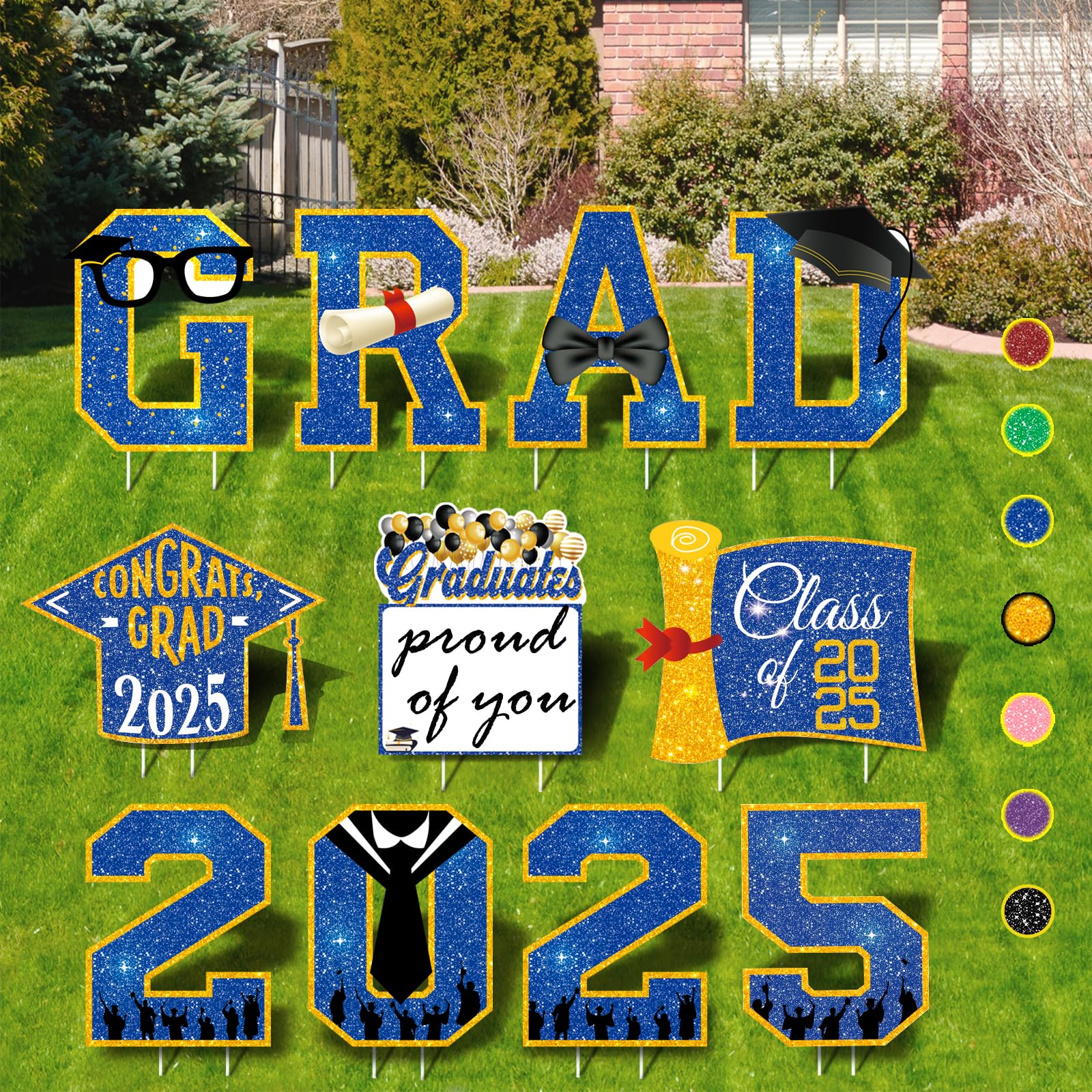 2025 Graduation Yard Signs - 11pcs Blue and Gold Graduation Party Decorations with Stakes, Outdoor Graduation Party Supplies, Class of 2025 Yard Decor - Perfect for Backyard Celebrations, School Events & Graduation Photo Backdrops
