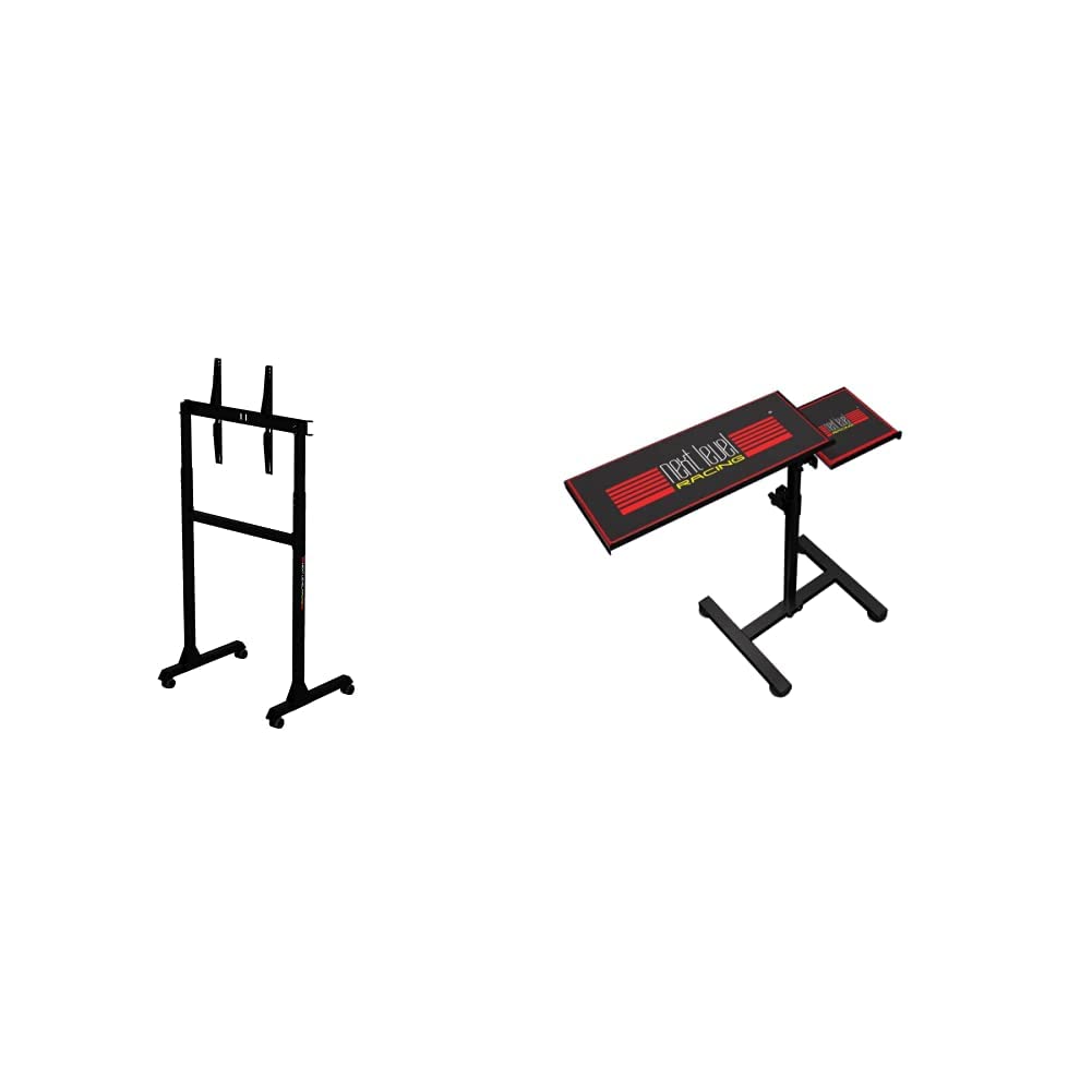 Next Level Racing Free Standing Single Monitor Stand with Keyboard & Mouse Tray Bundle - NLR-A011 & NLR-A012 - Perfect for Sim Racing, Gaming & Home Office Setup