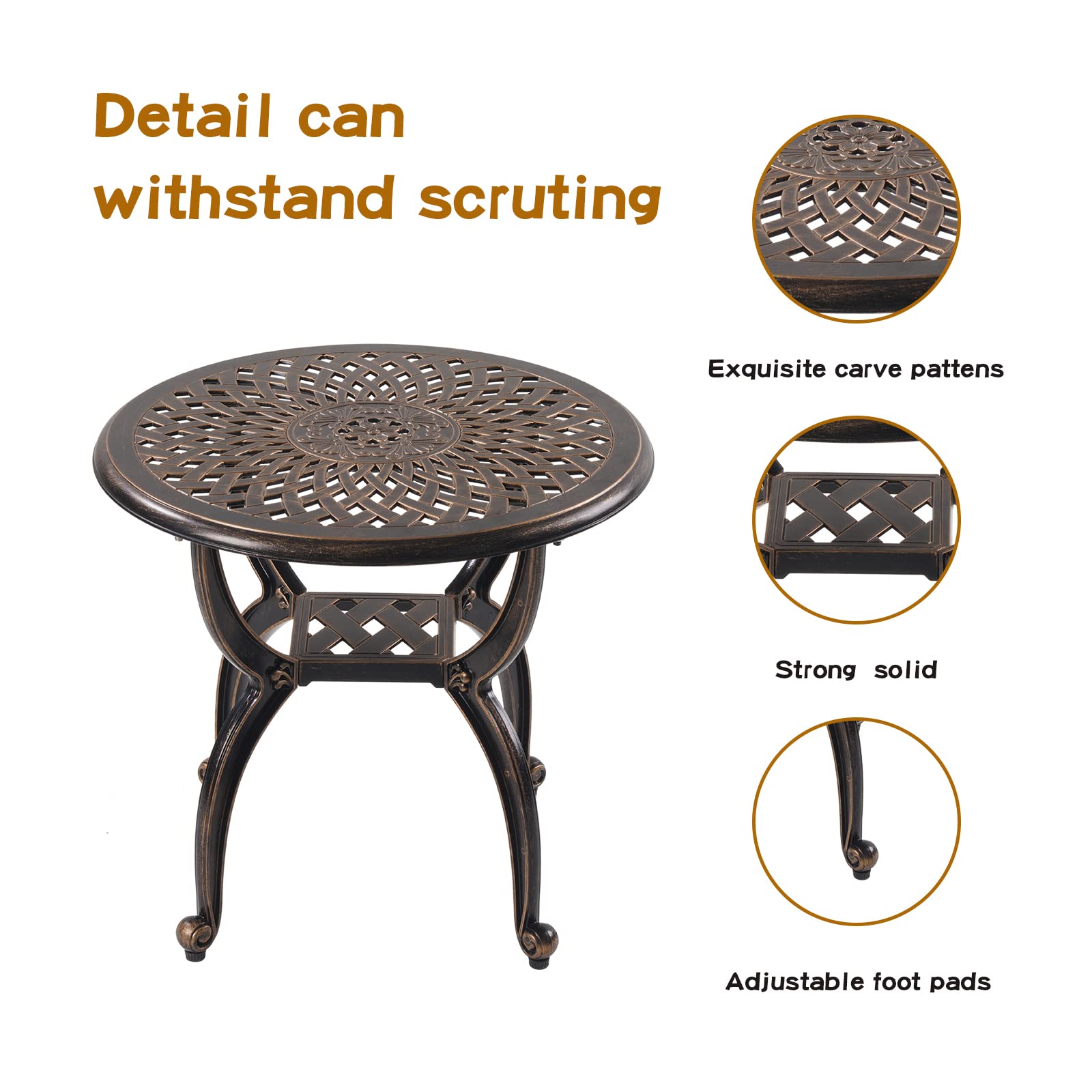 Jardin DE CENTENNAIL 3-Piece Outdoor Bistro Set - Rust-Resistant Cast Aluminum Patio Furniture with Armchairs in Copper Finish | Perfect for Garden, Balcony & Small Outdoor Spaces