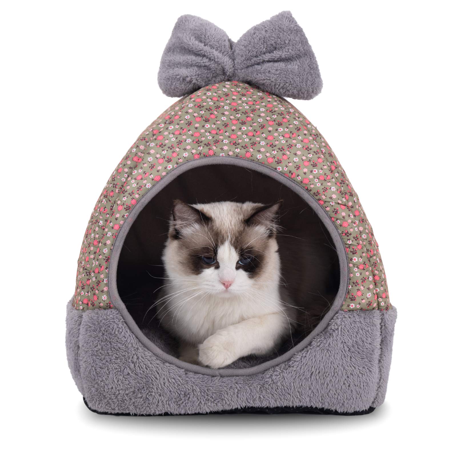 Laamei 2-in-1 Self-Warming Cat Bed House & Tent - Cozy Triangle Igloo Pet Bed for Indoor/Outdoor Use - Perfect for Winter Warmth & Nap Time Comfort
