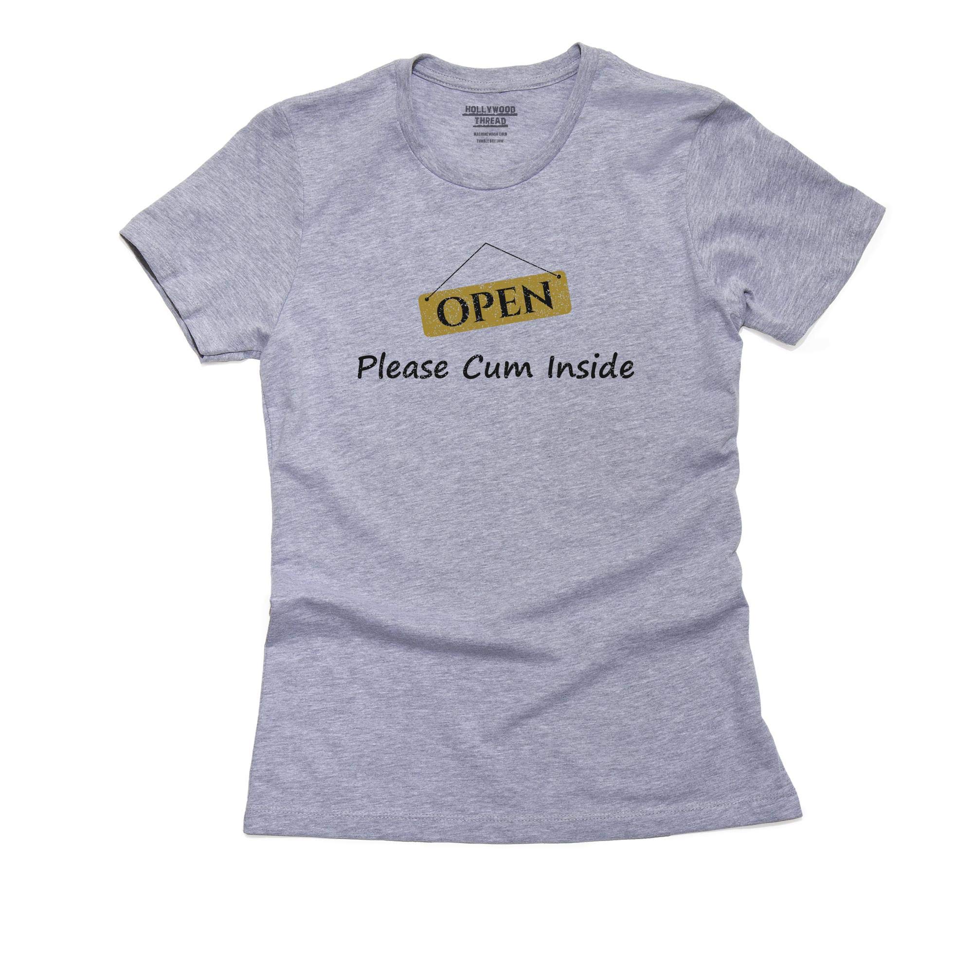 Funny 'Cum Inside' Sex Joke Women's Cotton T-Shirt - Open Sign Design - Comfortable Casual Wear for Parties & Date Nights