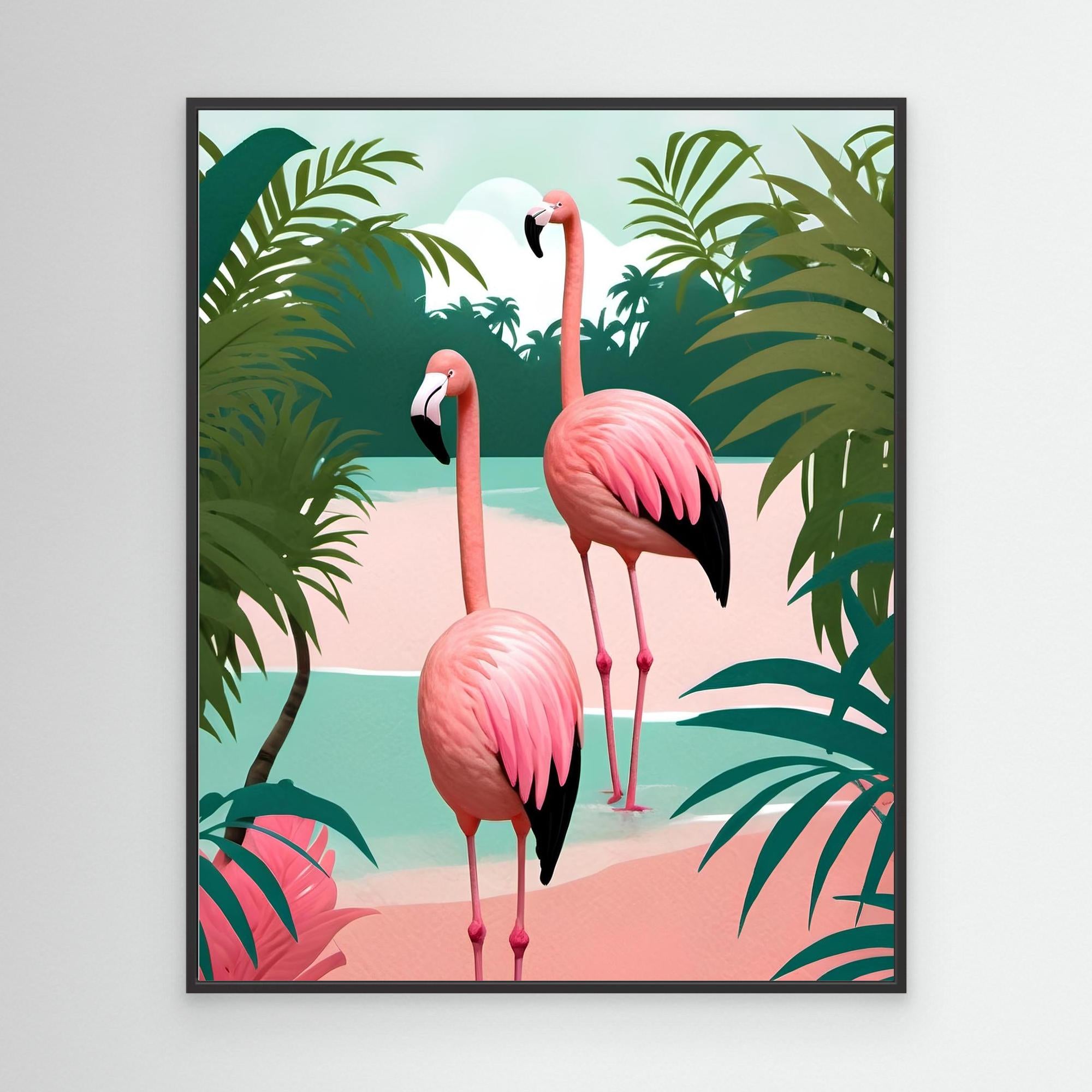 Tropical Flamingo Paradise Canvas Print - Vibrant Wall Art Decor by Kintsugi99 - Perfect for Living Room, Bedroom & Office Decorations