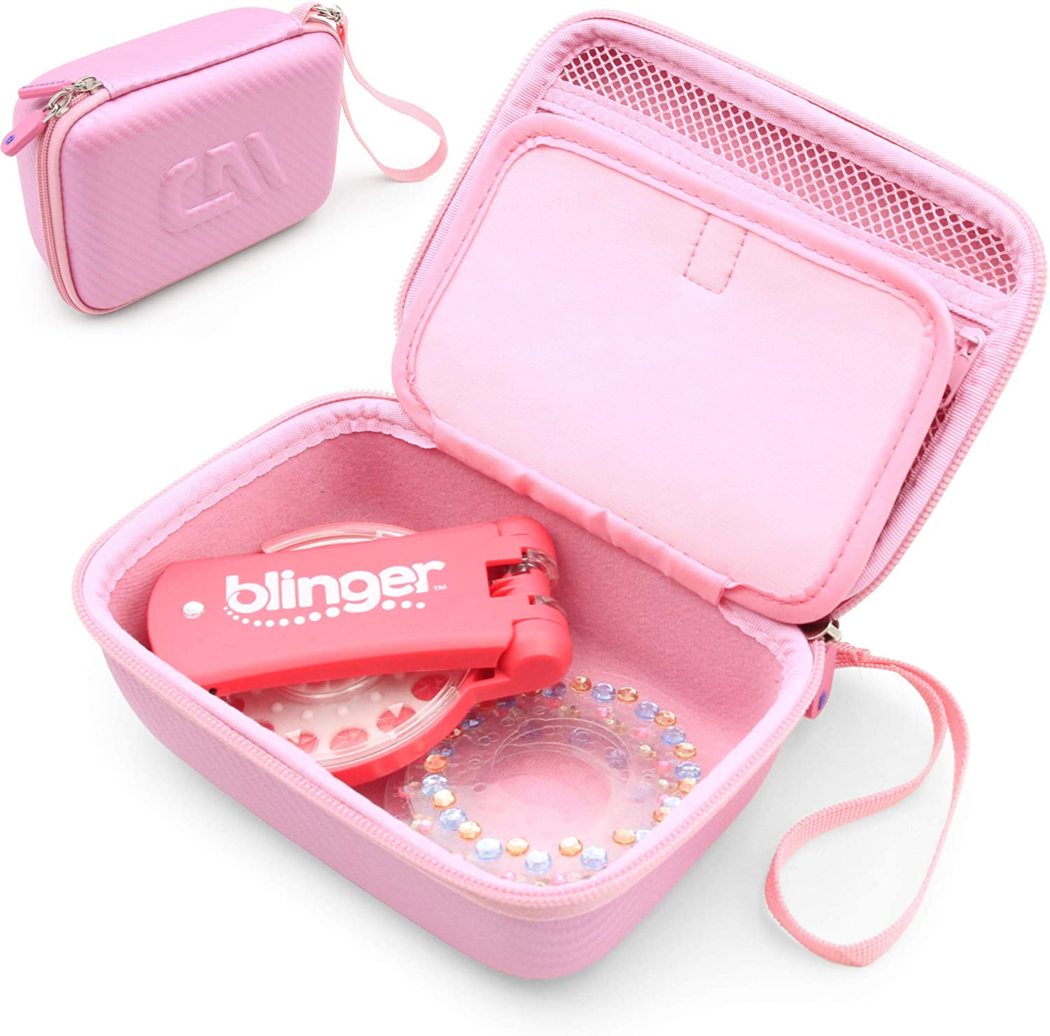 CASEMATIX Travel Case with Wrist Strap for Blinger Deluxe Set - Storage Organizer for Hair Jewels, Nail Gems & Children's Accessories - Perfect for Travel, Parties & DIY Beauty Projects
