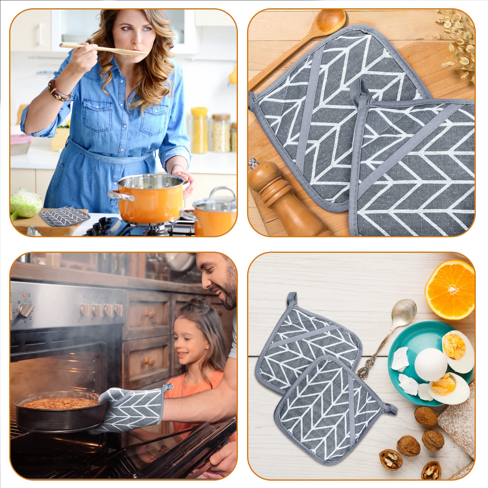 4-Pack Heat Resistant Mini Silicone Pot Holders with Pockets - Oven Gloves & Hot Pads for Small Hands - Perfect for Baking, Cooking, Hot Pot & Kitchen Safety (Black)
