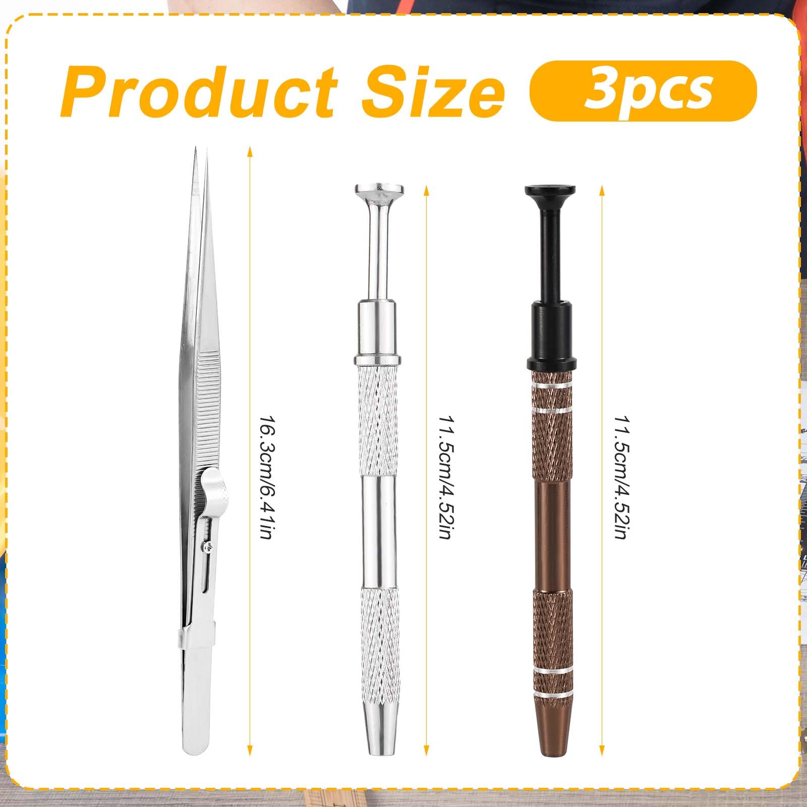 3pcs Piercing Ball Pick Up Tool Set - Stainless Steel Septum Ball Screw On Tool with Tweezers & Jewelry Holder - Professional Piercing Assistant for Nose Rings, Septum Jewelry & Body Piercing Maintenance (Brown & Silver) - Perfect for Piercing Studios, Jewelry Making & DIY Body Jewelry Care