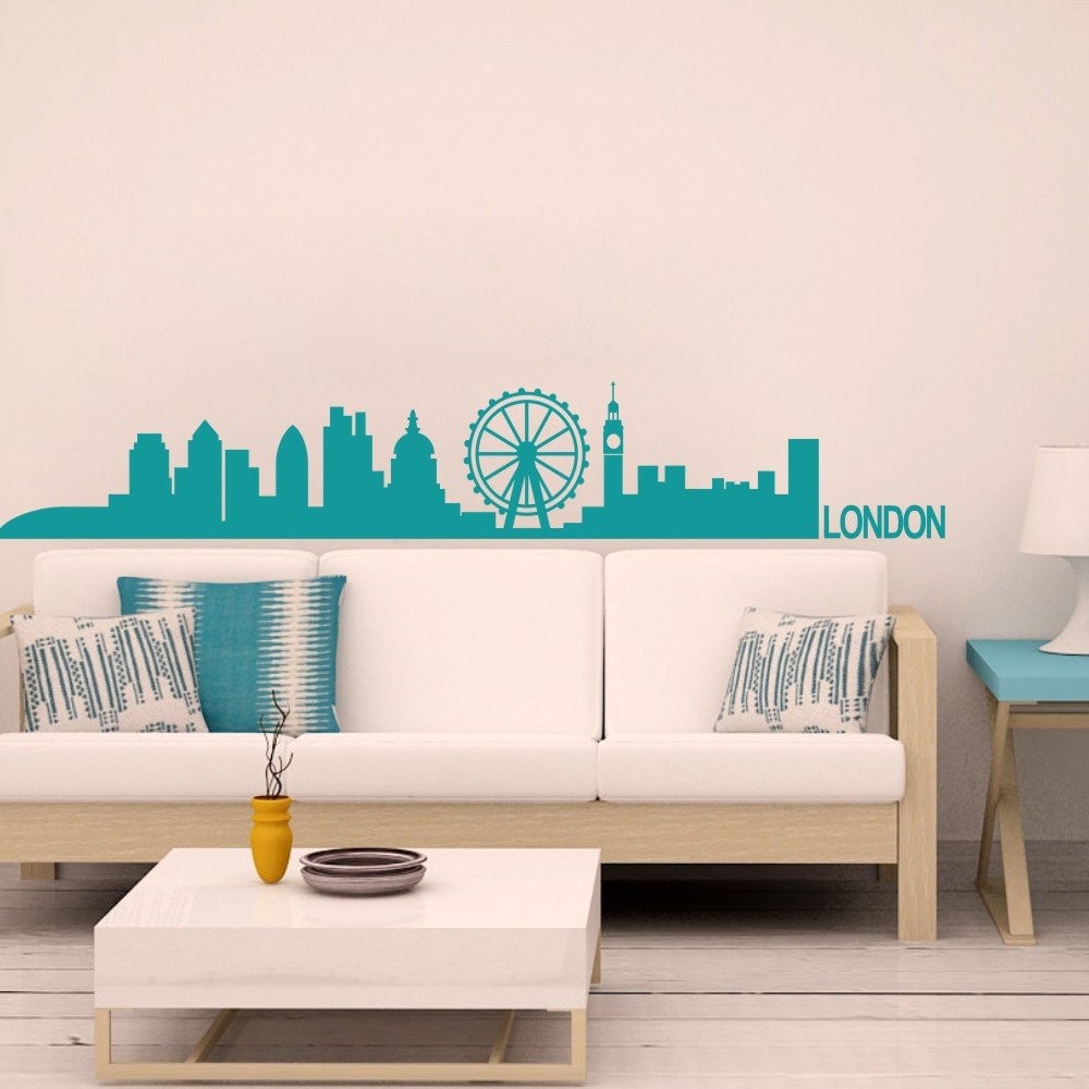 DigTour Wall Art Decals - London Skyline Vinyl Wall Stickers, Europe City Wall Mural for Home & Office Decor in Teal | Perfect for Living Room, Bedroom & Nursery Wall Decoration