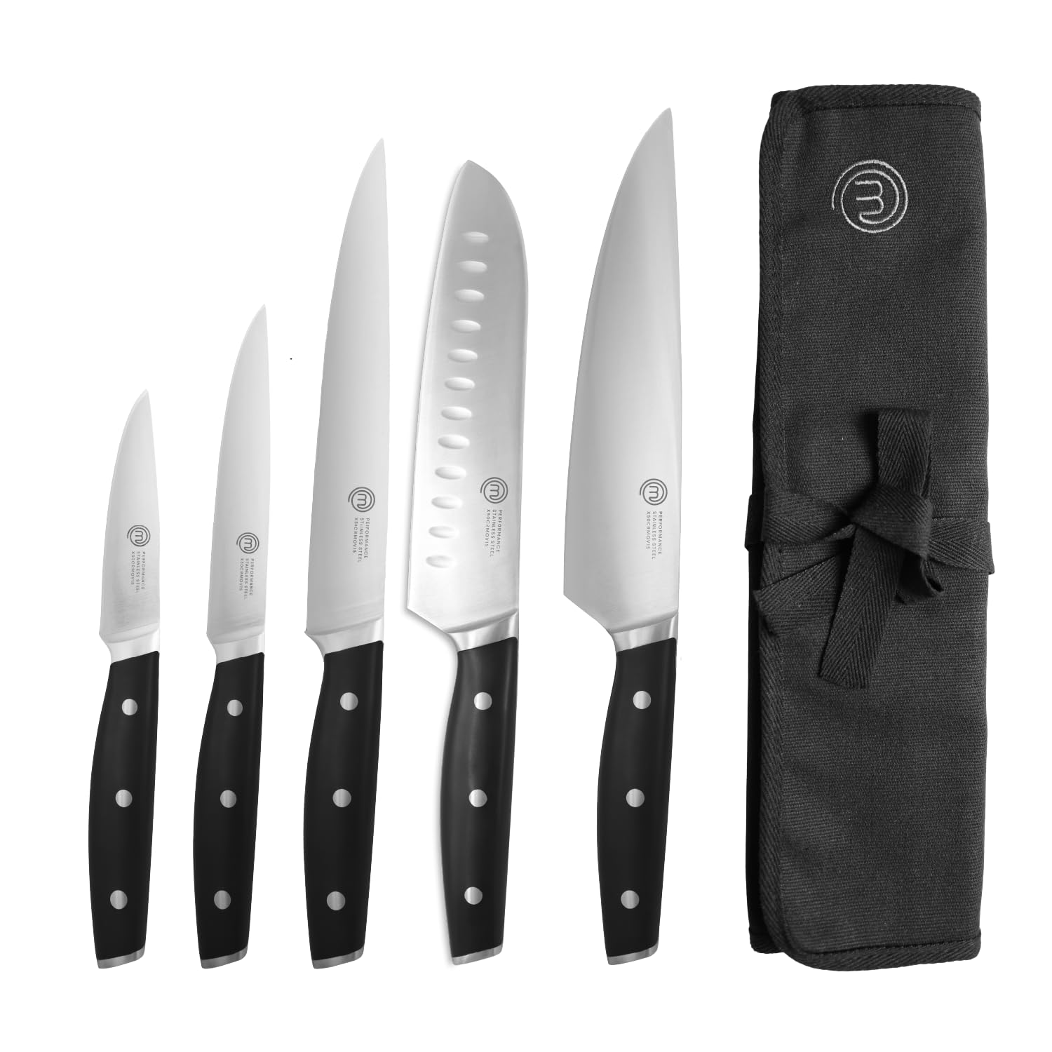 MasterChef Professional 5-Piece Chef Knife Set with Carrying Bag - High Carbon Stainless Steel Kitchen Knives with Triple Riveted Handles for Precision Cooking | Perfect for Home Chefs, Culinary Students & Professional Kitchens