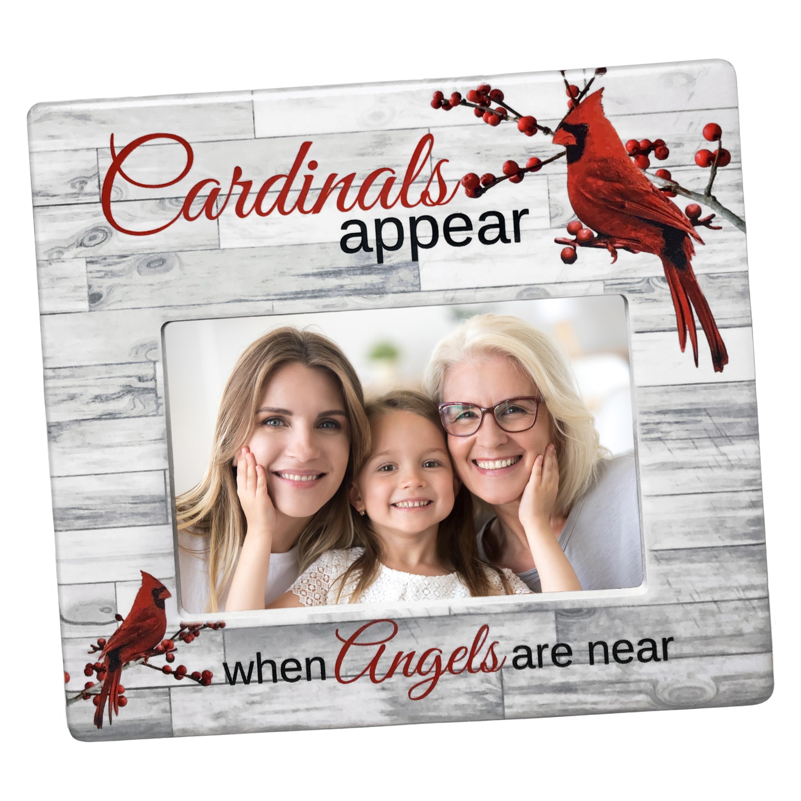 BANBERRY DESIGNS Memorial Picture Frame - Wood Grain Look with Red Cardinals on Berry Branches - Sympathy Gift for Loss of Loved One - Perfect for Condolence, Funeral, or Home Memorial Display