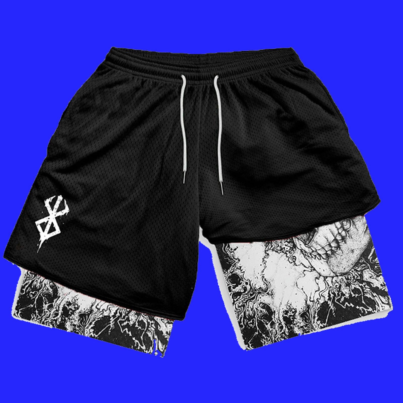 Y2K Summer Men's Streetwear Anime High Waist Oversized Breathable Gym Workout Shorts - Black (Size B) - Perfect for Casual Wear, Fitness Training & Anime Cosplay