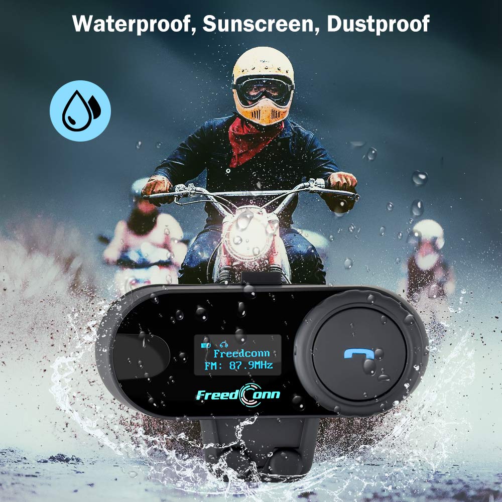 FreedConn TCOM-SC BT5.0 Motorcycle Bluetooth Headset - Wireless Helmet Intercom Communication System for 2 Riders, 800M Range, Music Sharing & LCD Screen with FM Radio - Perfect for Group Riding, Road Trips and Motorcycle Tours
