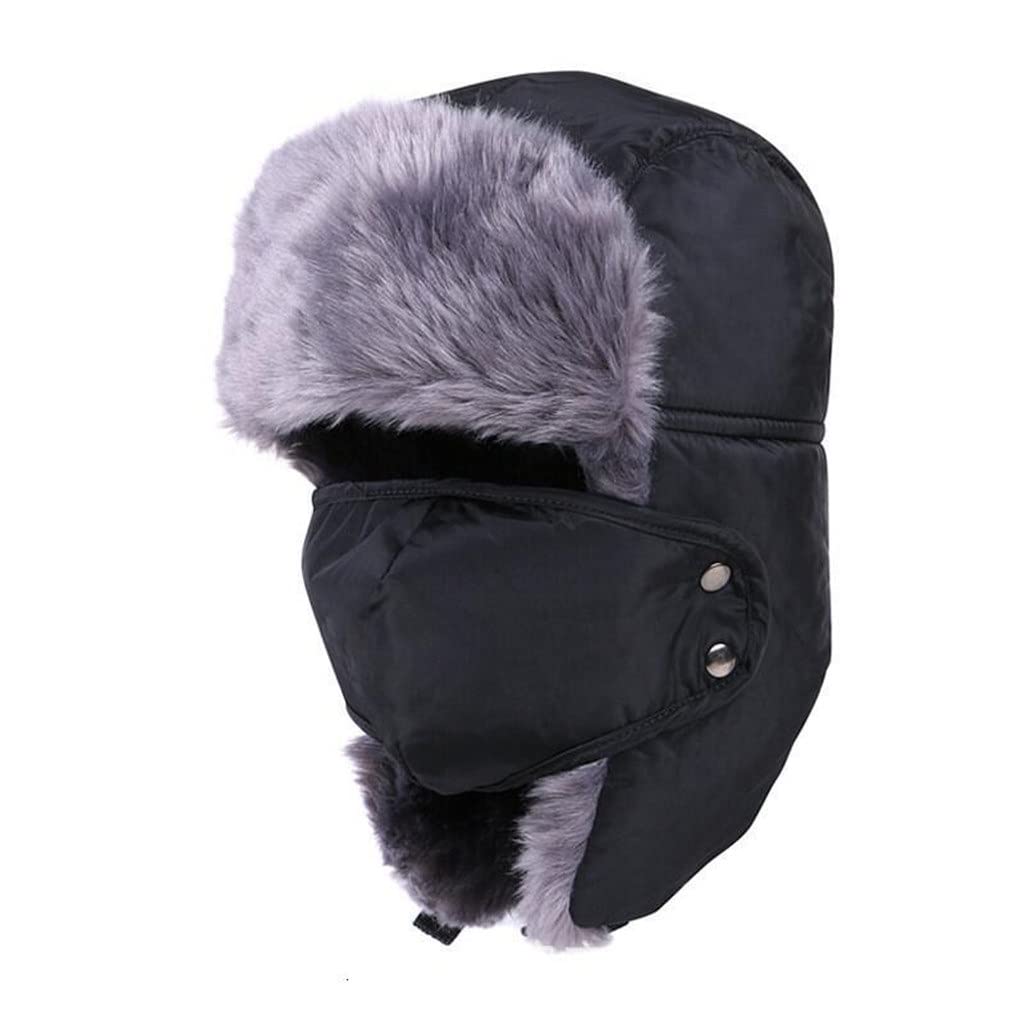 TWDYC Winter Hat for Men & Women - Warm Unisex Trapper Aviator Trooper Earflap Russian Ski Faux Fur Bomber Hat (56-60cm, Black) - Perfect for Skiing, Snowboarding & Cold Weather Outdoor Activities
