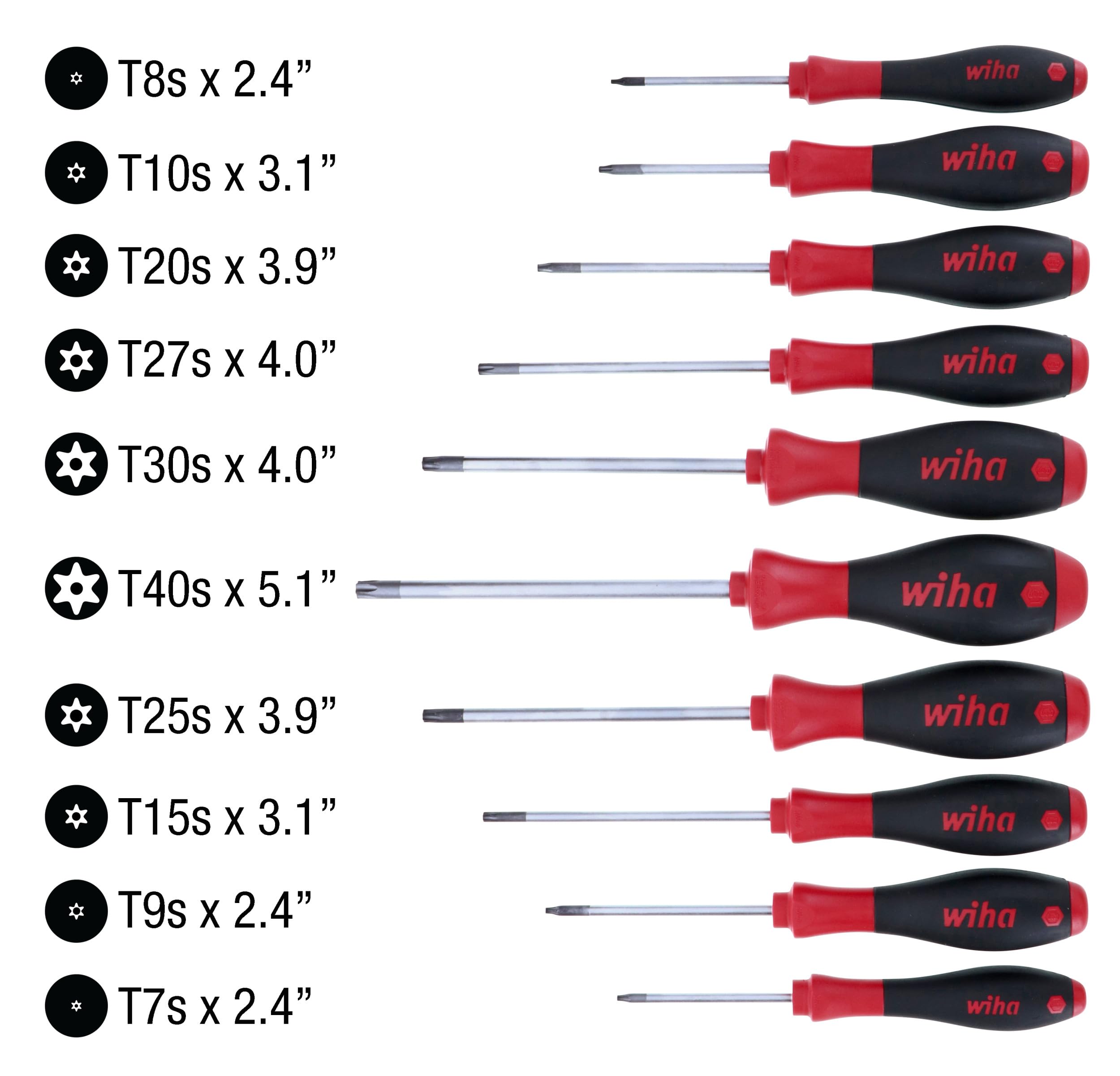 Wiha 36259 10-Piece Tamper Resistant Torx Driver Set (T7s-T40s) - Professional Screwdriver Kit for Electronics, Automotive & Home Repairs