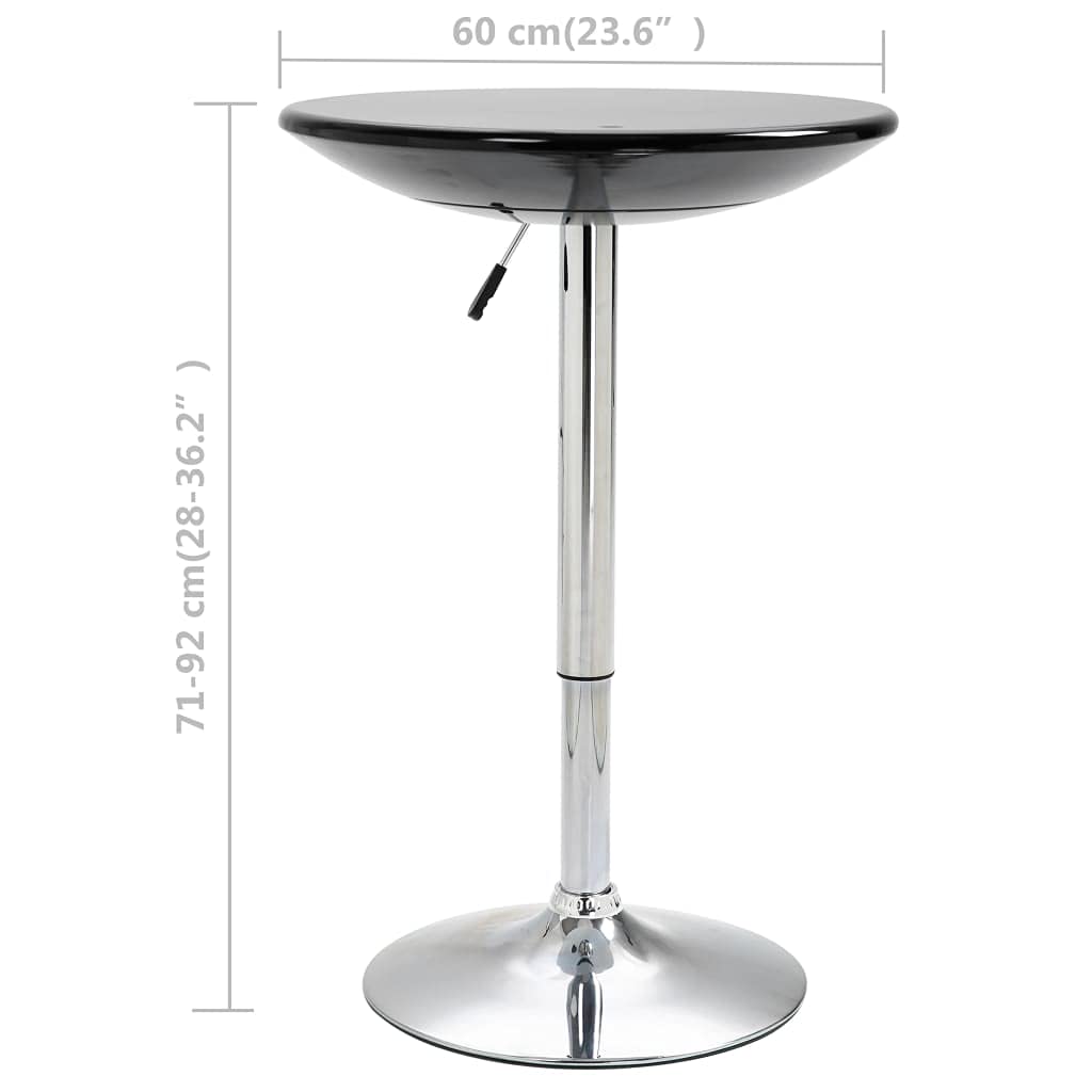 Adjustable Height Round Pub Bar Table with MDF Top & Silver Metal Base - Coffee Side Bistro Table for Garden, Backyard, Patio & Living Room - Fast Shipping (Black, 23.6