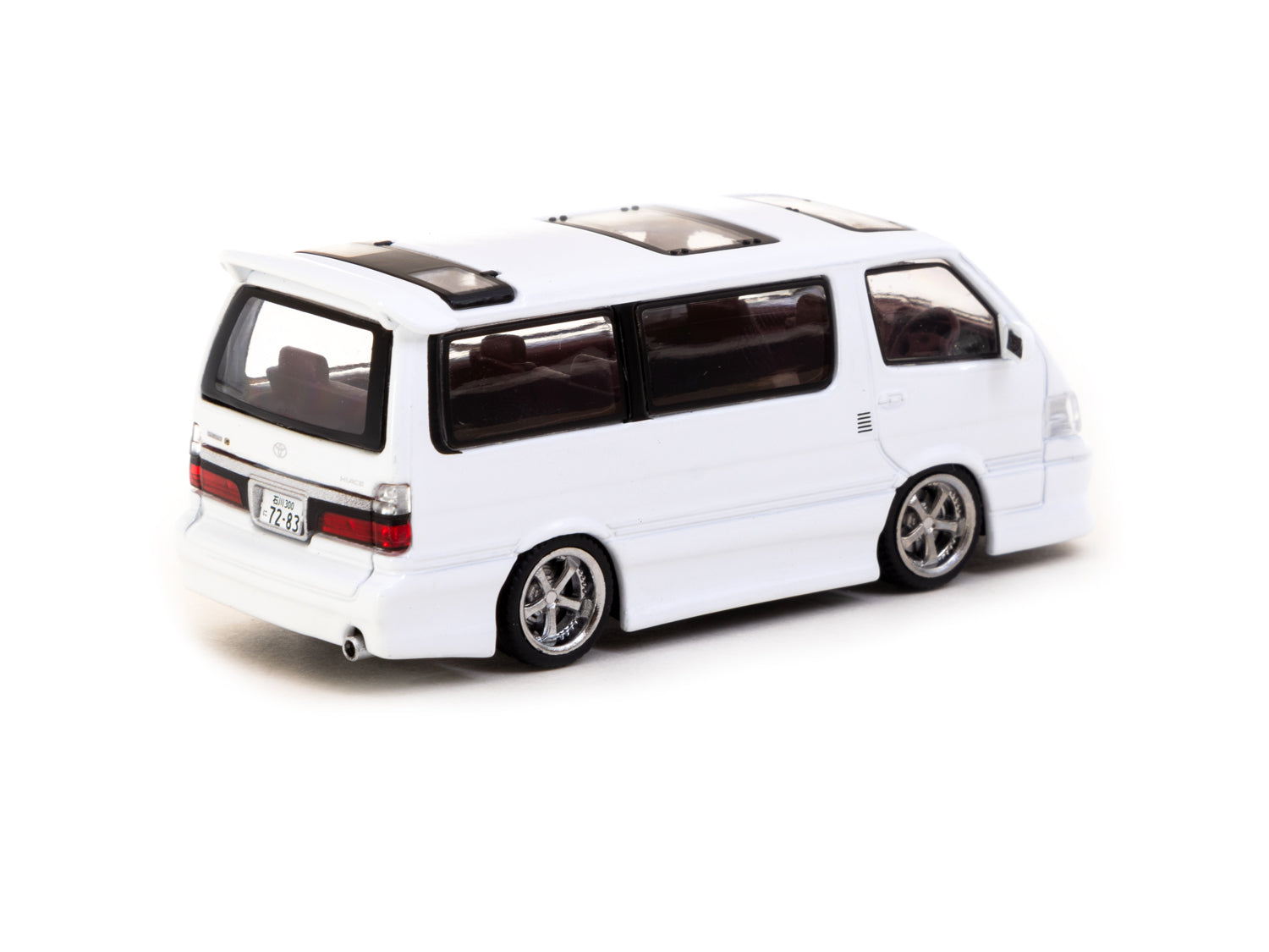 Tarmac Works 1/64 Scale Toyota Hiace Wagon Custom White Diecast Model Car - HK Toy Car Salon Special Edition Collectible for Display & Racing Scenes