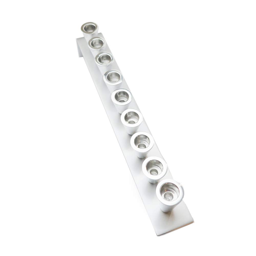 Hanukkah Menorah - 9 Branch Silver Metal Hanukkiyah with Cones Candles Holder - Judaica Holiday Decor for Home, Synagogue & Gift Giving | HMK-1