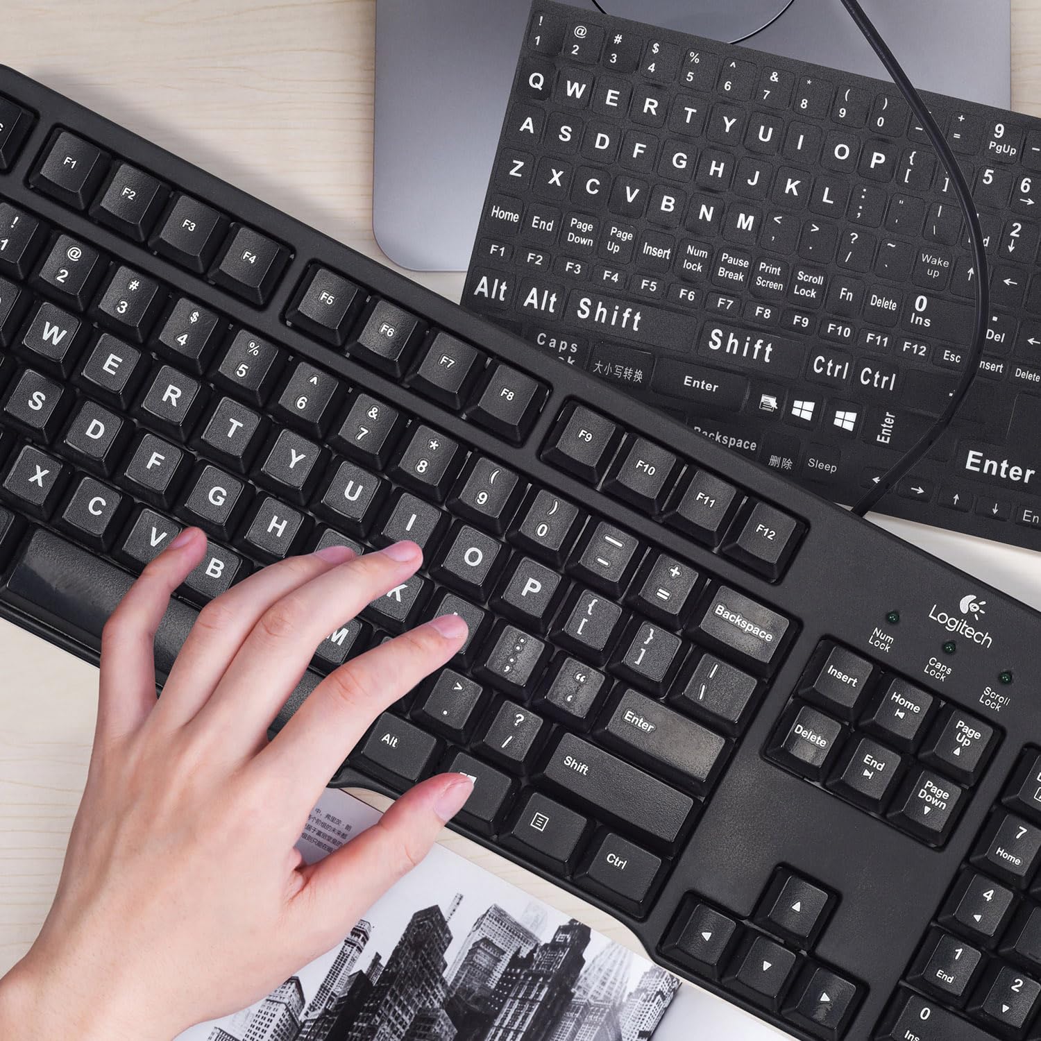 Universal English Keyboard Stickers - Large Letters Replacement Keys with White Font on Black Background for Laptop, PC, Computer, Notebook & Desktop - Perfect for Office, Gaming & Typing