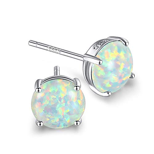 Sterling Silver Opal Stud Earrings for Women - 7.5MM Round S925 Hypoallergenic Earrings with Gift Box | Perfect for Everyday Wear, Gift Giving & Special Occasions
