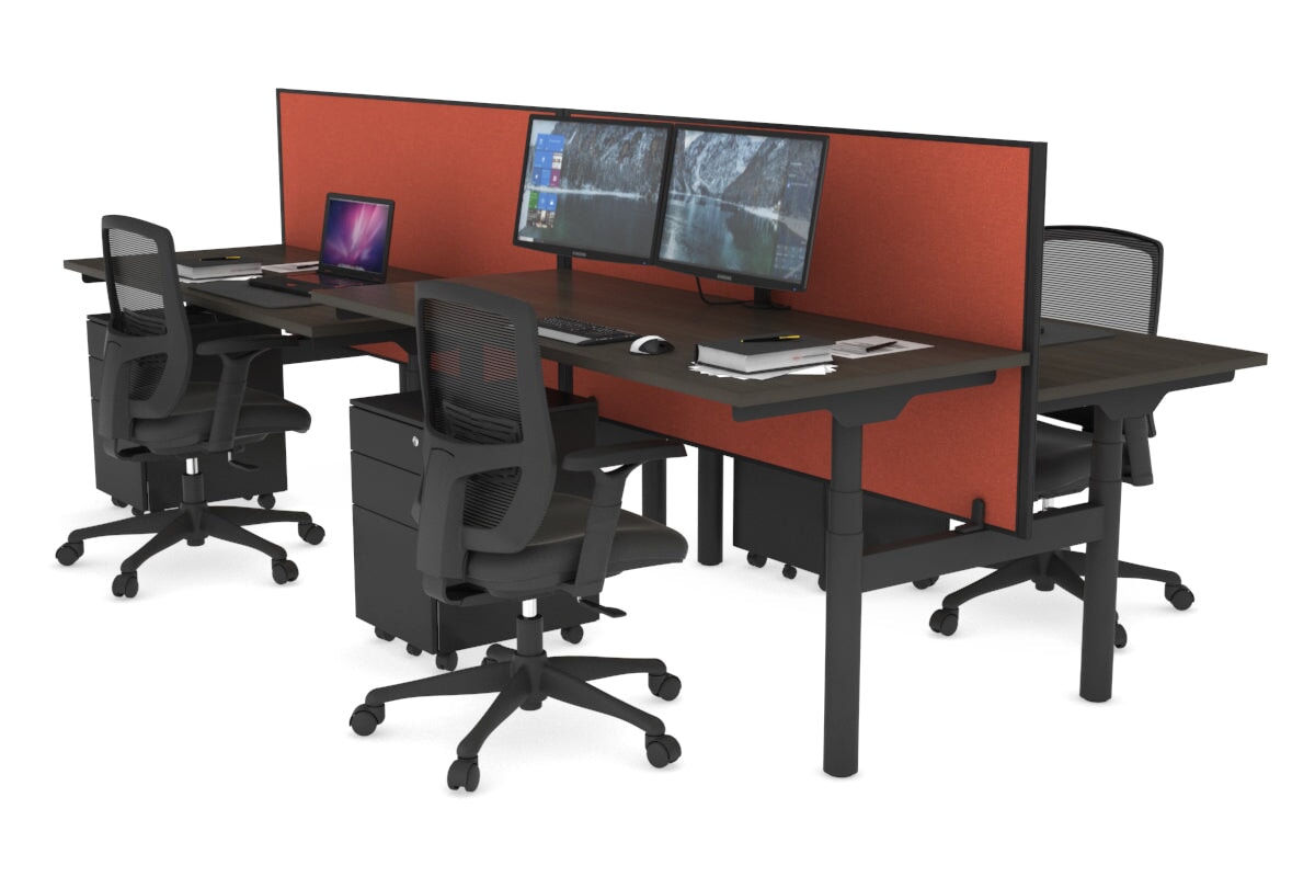Flexi Premium Height Adjustable 4-Person H Bench Workstation - Black Frame [1600L x 700W] - Ideal for Office, Coworking Space & Home Office Setup