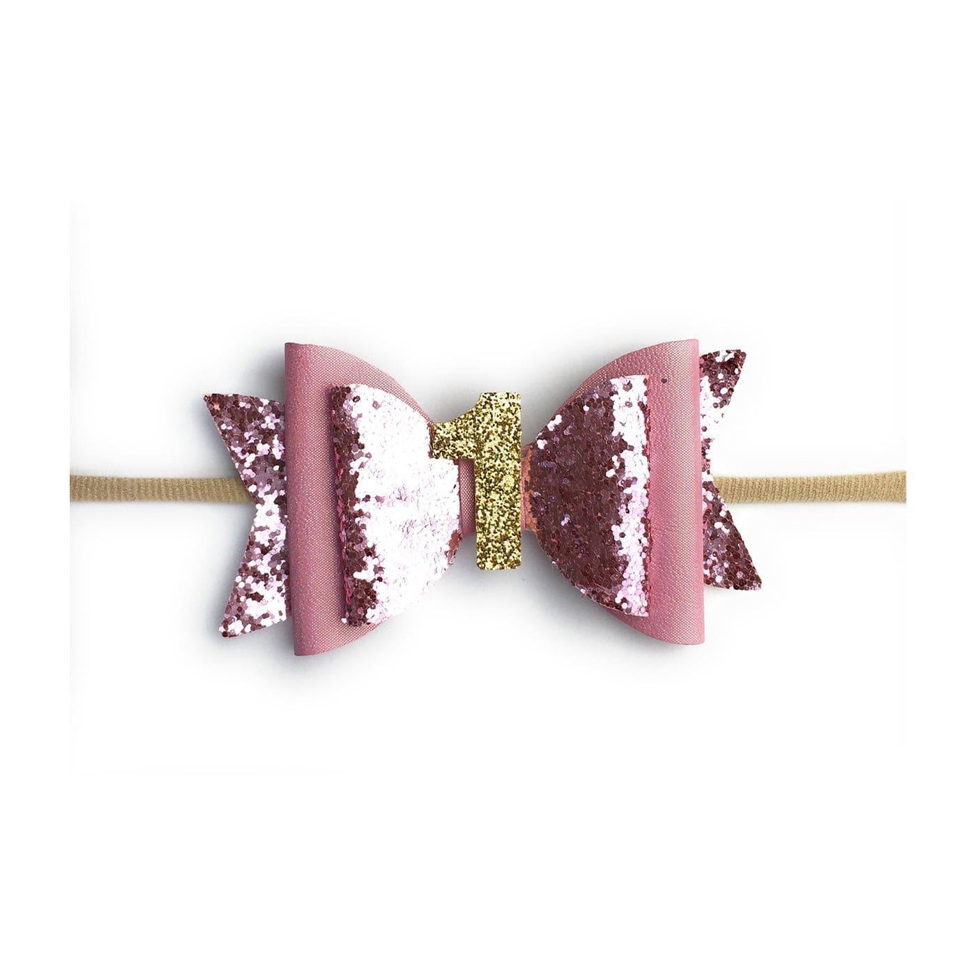 Baby Wisp First Birthday Headband - Pink Glitter Headband for Girls 3-12 Months | Perfect for 1st Birthday Photoshoot, Baby Shower & Special Occasions