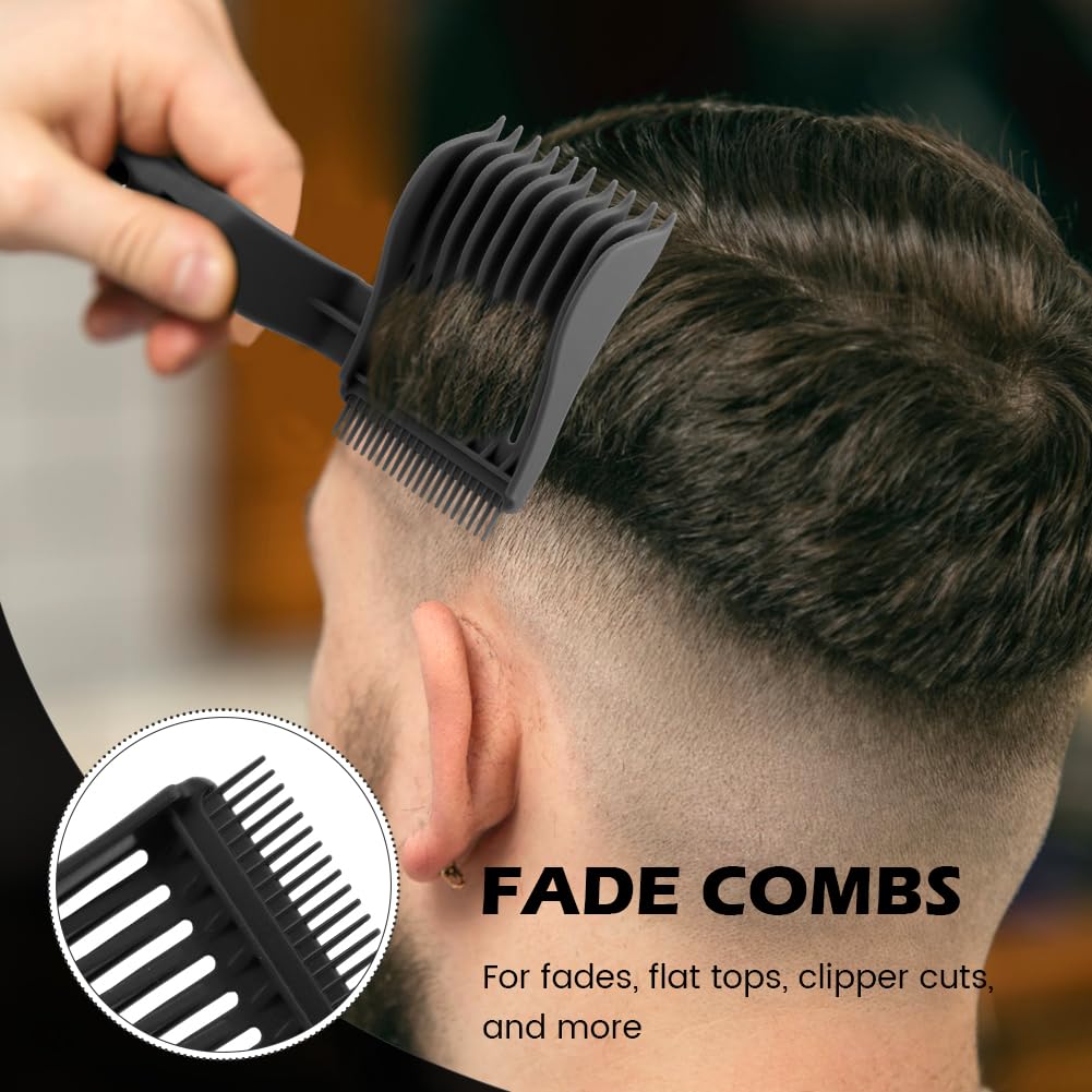 2-Pack Professional Barber Fade Combs - Curved & Flat Top Hair Cutting Combs for Men, Styling & Fading Tools for Home, Salon or Professional Use (Black + Grey) - Perfect for Haircuts, Beard Trimming & Styling