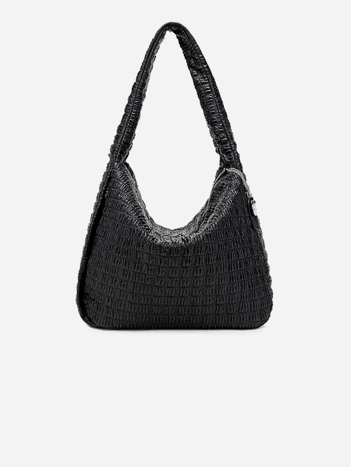 Vegan Leather Waffle Shoulder Bag for Women - Large Crossbody Purse with Adjustable Strap, Black | Perfect for Work, Travel & Everyday Use