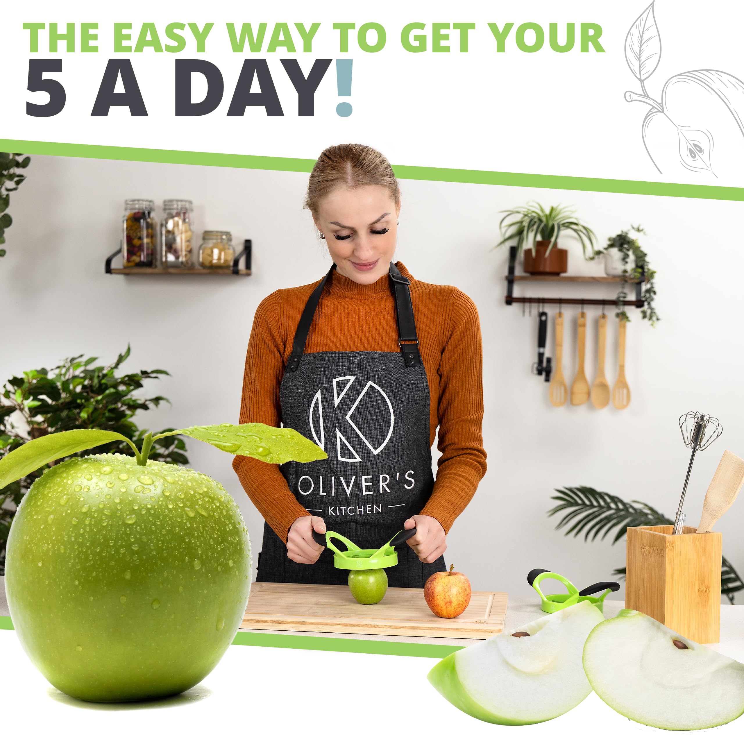 Oliver's Kitchen® Premium Apple Corer & Slicer - Effortless Fruit Cutter for Quick Snacks & Healthy Eating - BPA-Free Stainless Steel Blade with Non-Slip Ergonomic Handle - Perfect for Lunch Boxes, Baking, Salads & Kids Snacks