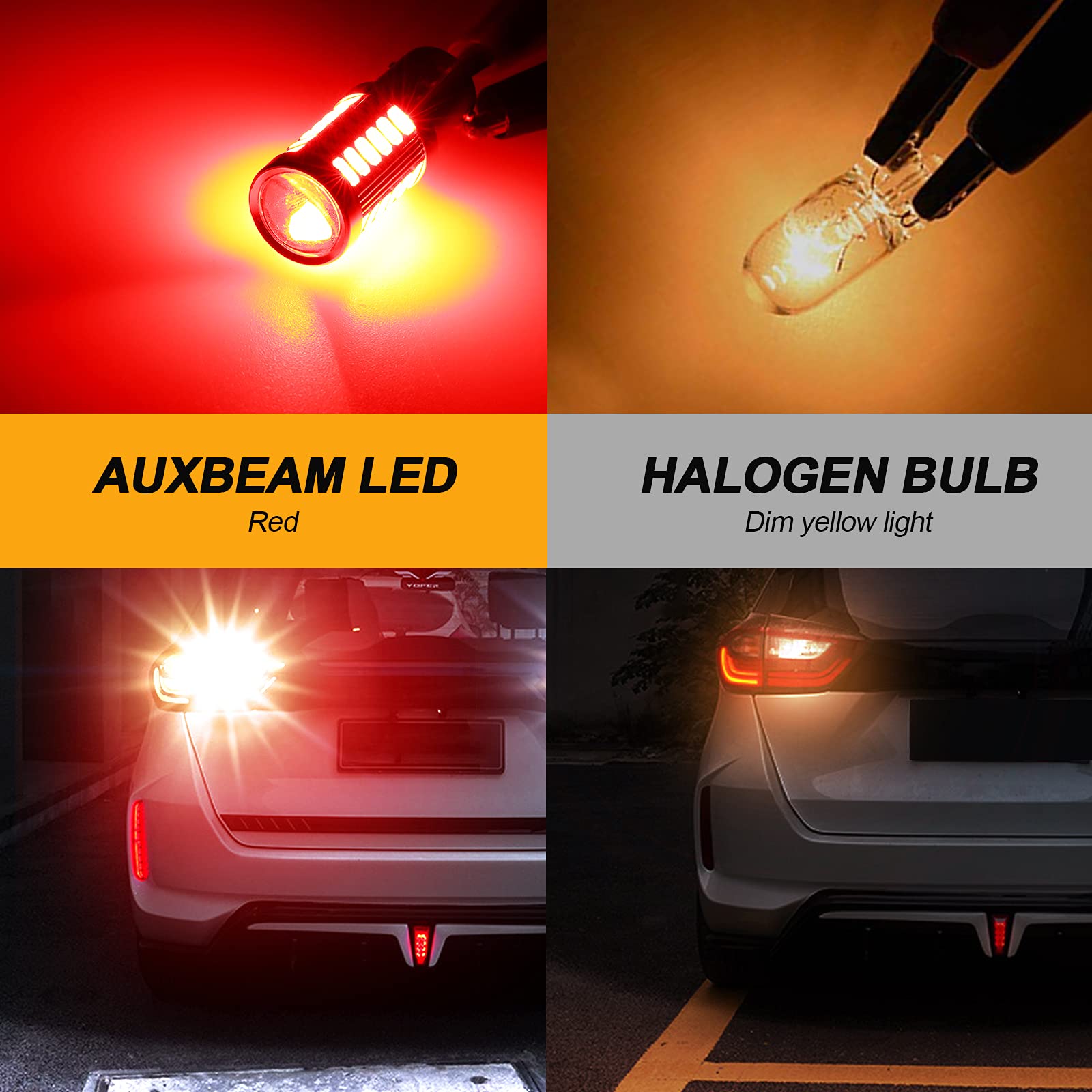 Auxbeam 1156 Brake Bulbs - Super Bright Red P21W BA15S LED Bulbs for Brake & Tail Lights, 12V 3030 SMD Chipsets with Projector Lens (Pack of 2) - Perfect for Car, Truck, Motorcycle & RV Lighting Upgrades