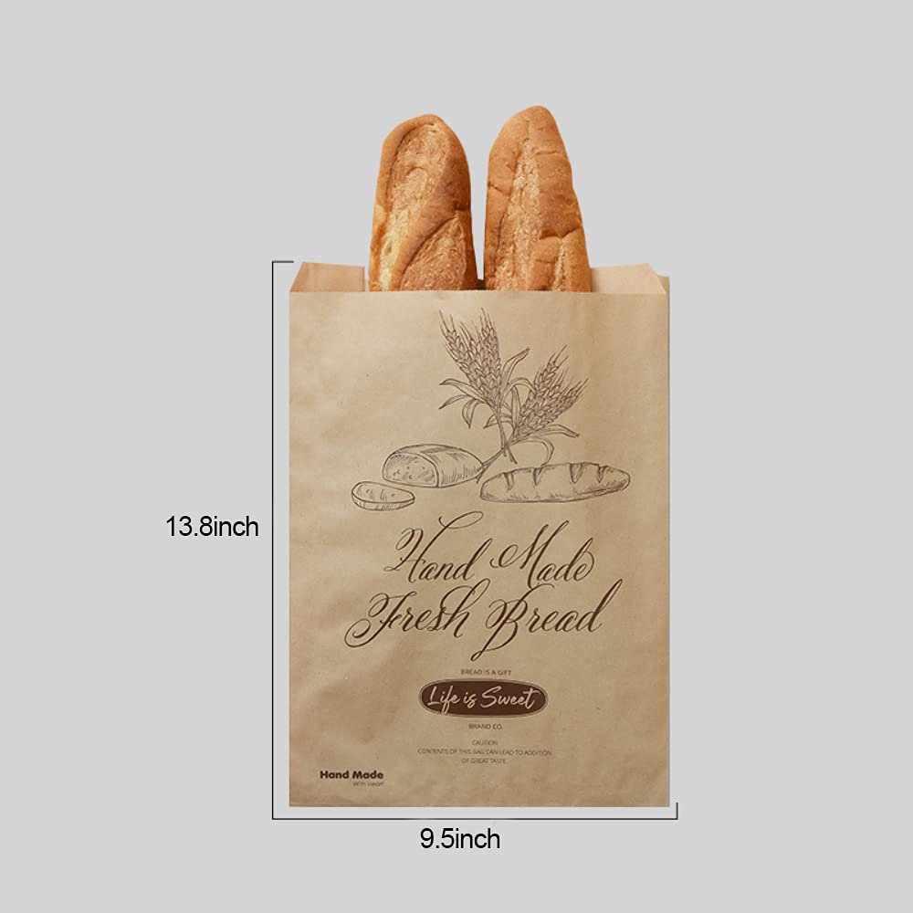 50 Pack 13.8 x 9.5 Inch Eco-Friendly Kraft Paper Bread Bags | Large Bakery Storage Bags for Homemade Bread Loaves | Perfect for Home Kitchen, Bakery & Farmers Market Packaging