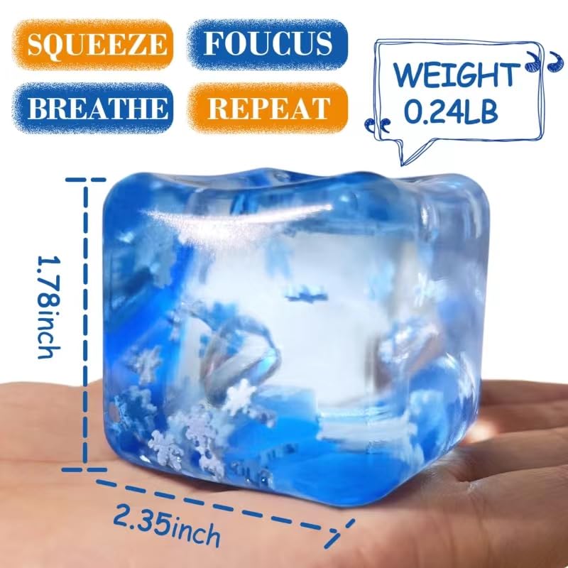 Squishy Ice Cube Stress Balls 3-Pack - Sensory Fidget Toys for Kids & Adults - Anxiety Relief, Autism & ADHD Calming Tools - Fun Squishy Stress Relief for Office, School, and Home Use