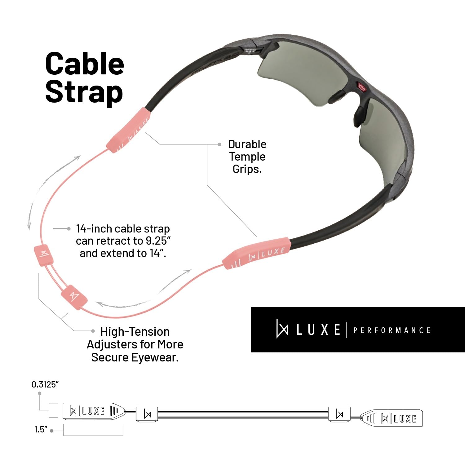 Adjustable Eyewear Retainer Strap - Anti-Slip Glasses Holder for Sports, Running & Outdoor Activities - Secure Sunglasses & Eyeglasses Cable Strap (Black)