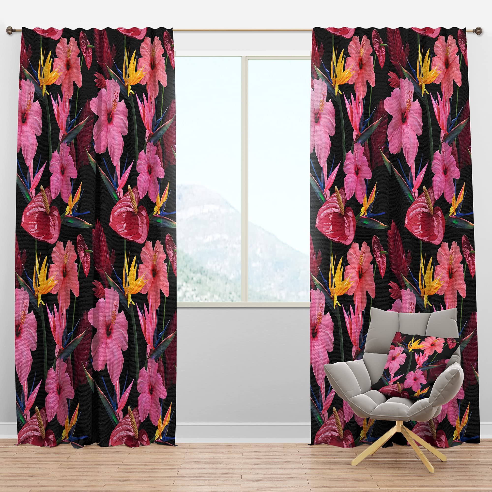 DesignQ Blackout Curtains with Tropical Pink Flowers Pattern - Thermal Insulated Single Panel (52x108 inches) for Bedroom & Living Room - Perfect for Light Blocking, Privacy & Energy Saving