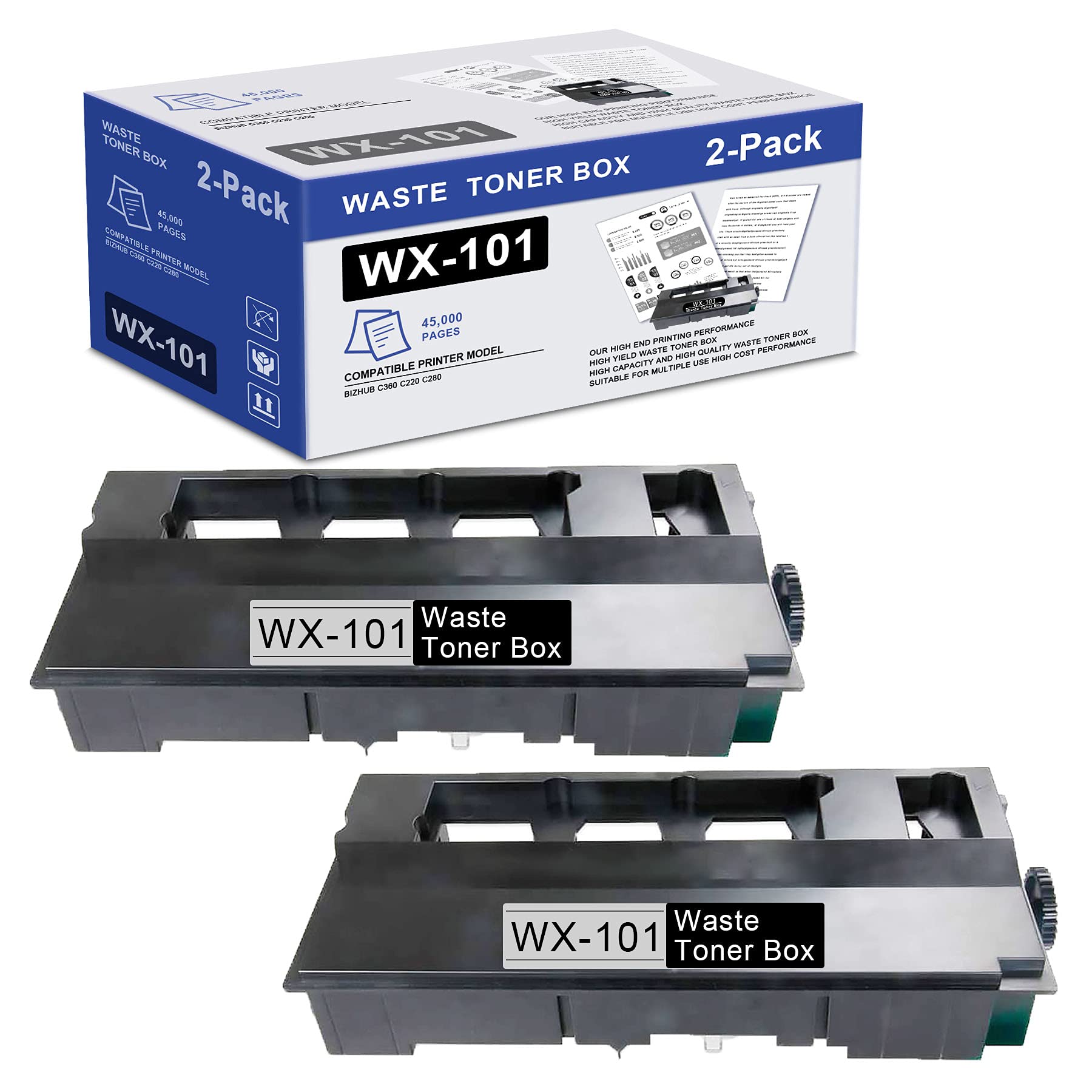 2-Pack WX-101 Waste Toner Box - Compatible Replacement for Konica Minolta Bizhub C360/C220/C280 Printers - High-Quality Waste Toner Container for Office & Home Printing Needs