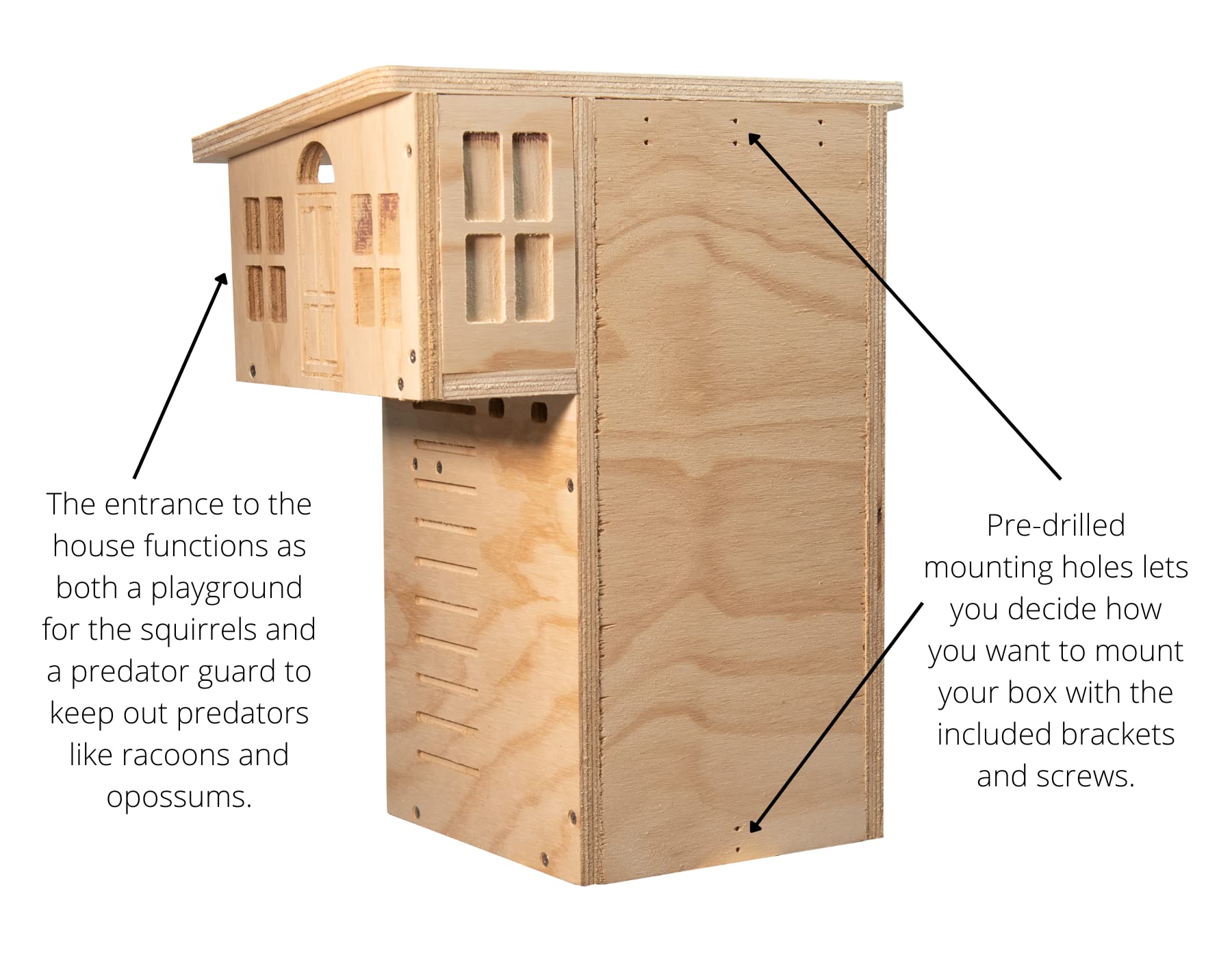 JCs Wildlife Plywood Squirrel House - Natural Wooden Outdoor Squirrel Nesting Box for Backyard, Garden & Trees - Perfect for Wildlife Observation & Squirrel Shelter