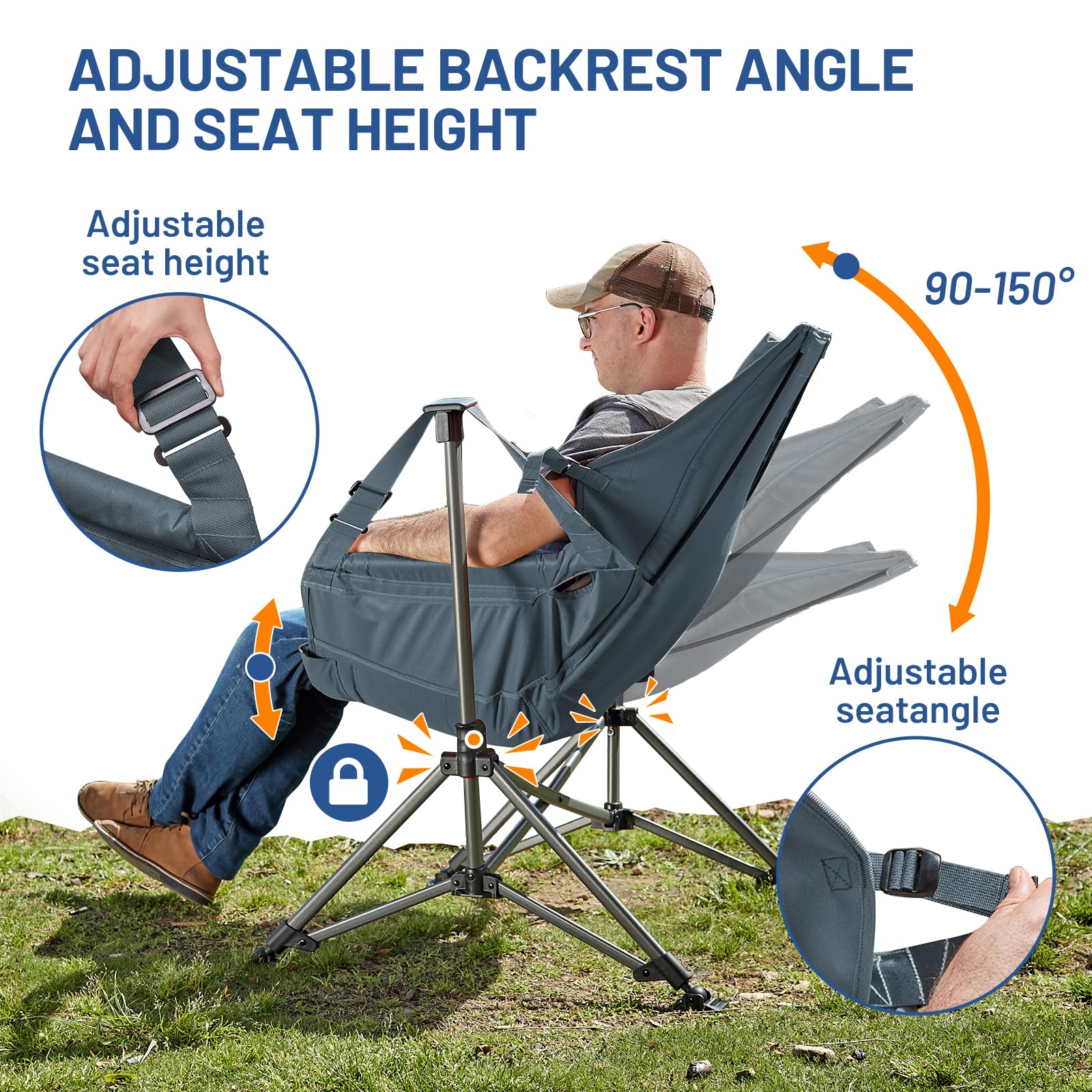 TIMBER RIDGE Oversized Hammock Camping Chair - Adjustable Back & Seat Height, Portable Folding Rocking Chair for Outdoor Adventures, Supports 400lbs - Perfect for Camping, Backyard Relaxation & Patio Lounging