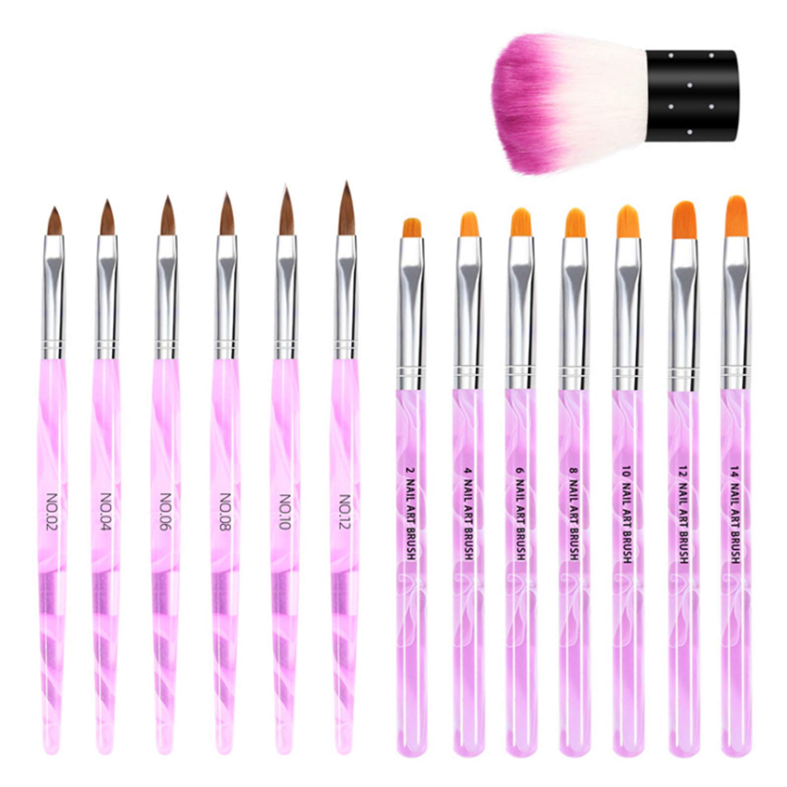 14pcs Acrylic Nail Brush Kit - Professional Nail Art Design Pen Set with UV Builder Brush & Dust Brush Tools (Multicolor) for Salon, Home Manicure & DIY Nail Art