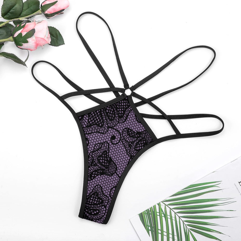 Gothic Purple Lace T-Back Thong - Sexy Lingerie for Women | Comfortable & Stylish Underwear for Date Night, Boudoir, or Special Occasions