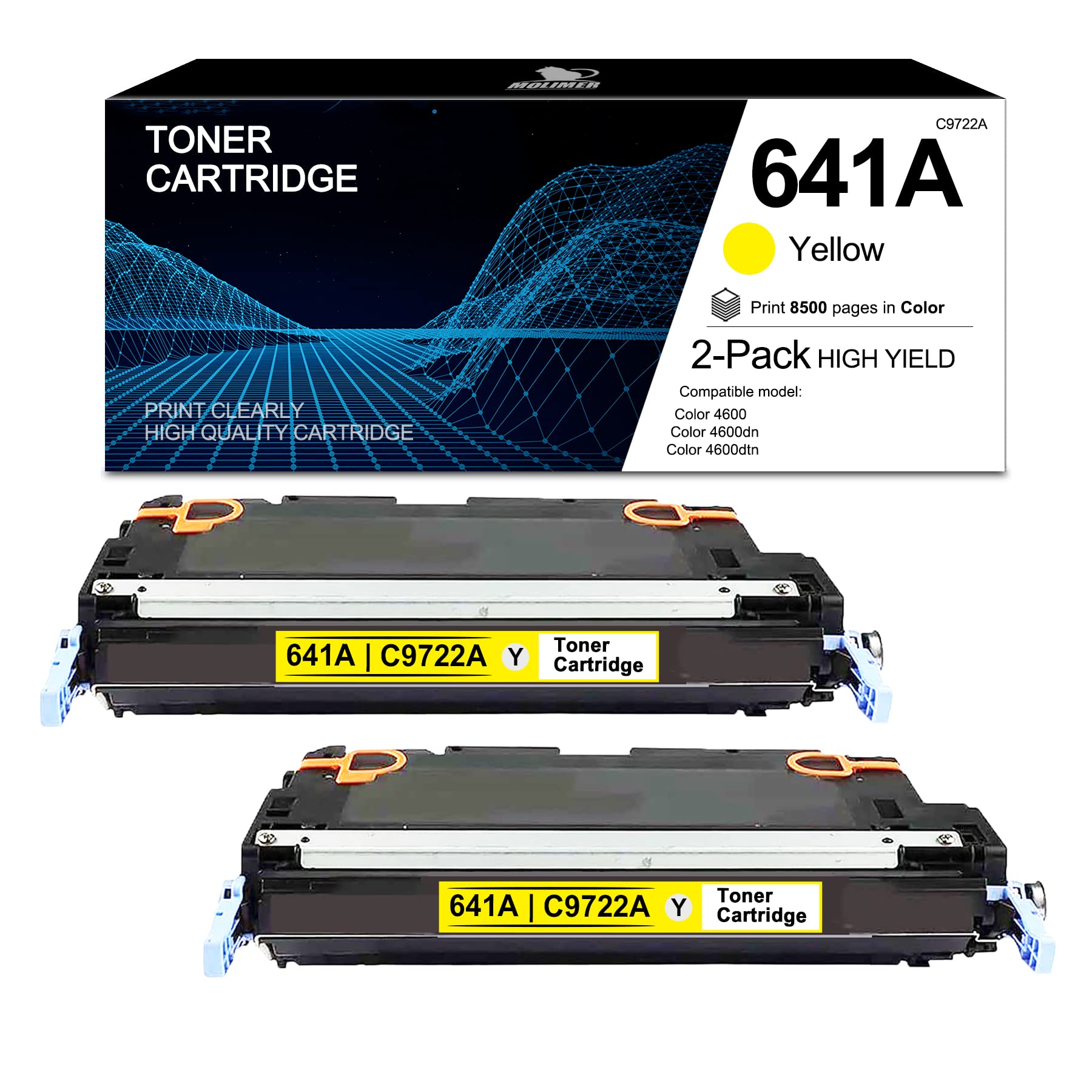 MOLIMER 641A | C9722A Compatible Toner Cartridge 2 Pack Yellow - Replacement for HP Color 4600 4600dn 4600dtn 4600hdn 4650 4650n Printer (6,500 Pages/Toner) - Ideal for Office Printing, High-Volume Documents & Professional Color Output
