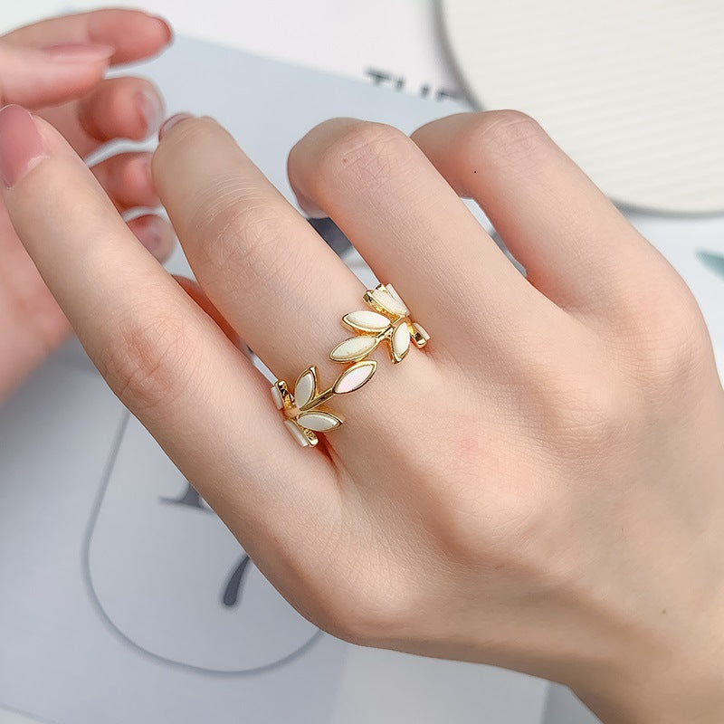 Gold Silver Olive Leaf Vine Ring HR619 - Elegant Handmade Jewelry for Women, Perfect for Weddings, Parties & Everyday Wear