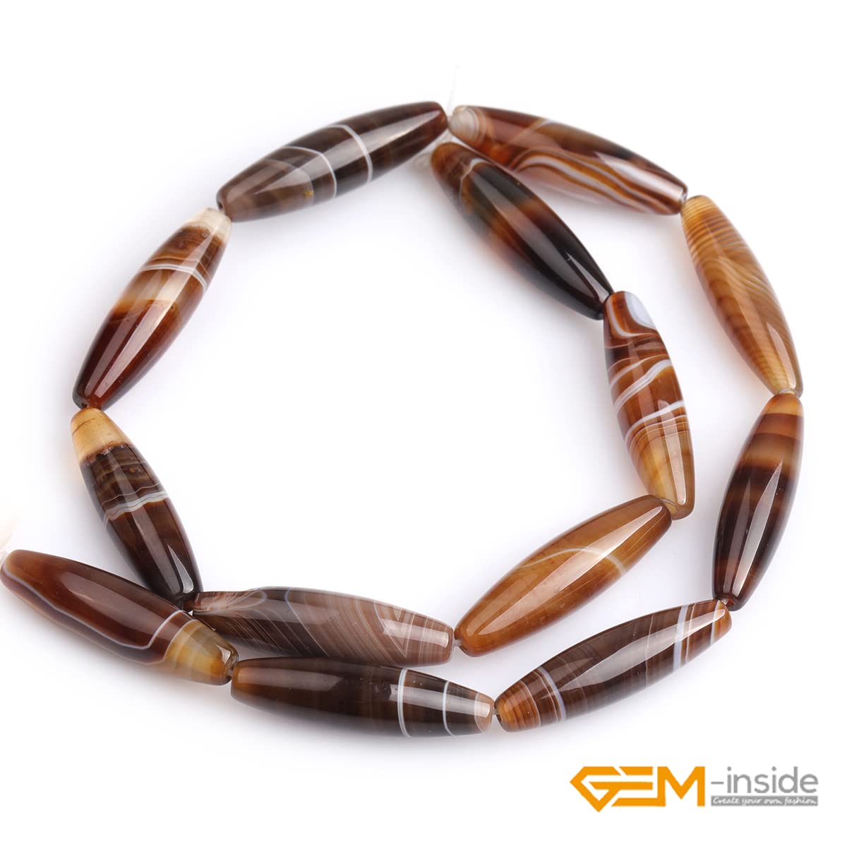 Natural Brown Botswana Onyx Agate Stone Beads 8x30mm - Semi-Precious Rice Olive Oval Beads for Jewelry Making, DIY Crafts, Chakras Healing & Meditation - 15