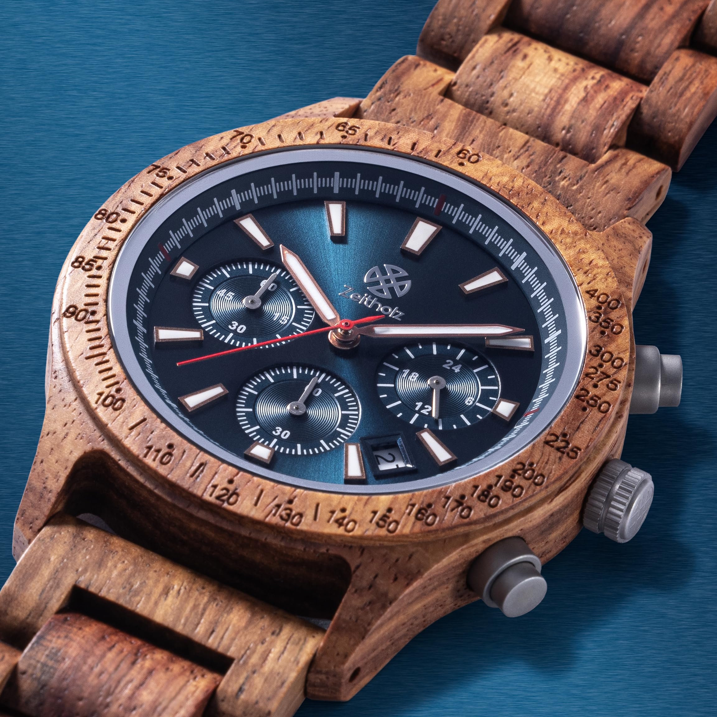 **Zeitholz Men's Wooden Watch - 42mm Natural Wood Chronograph with Japanese Quartz Movement, Analog Calendar Display - Perfect for Casual Wear, Outdoor Adventures & Unique Gifts**