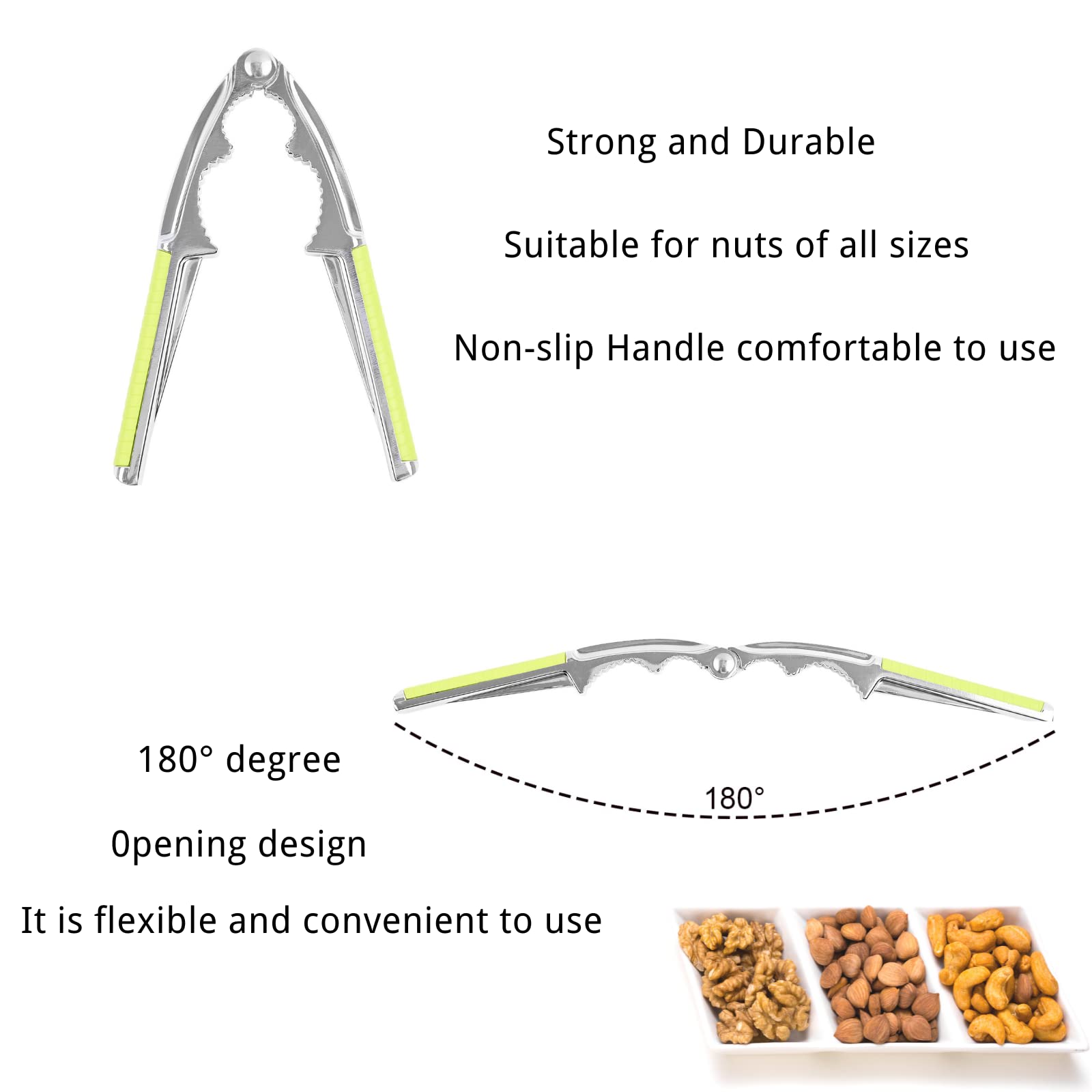 Heavy Duty Nut Cracker Tool with 2 Forks - Walnut Opener & Seafood Cracker with Non-Slip Green Handle - Perfect for Kitchen, Camping, and Holiday Gatherings